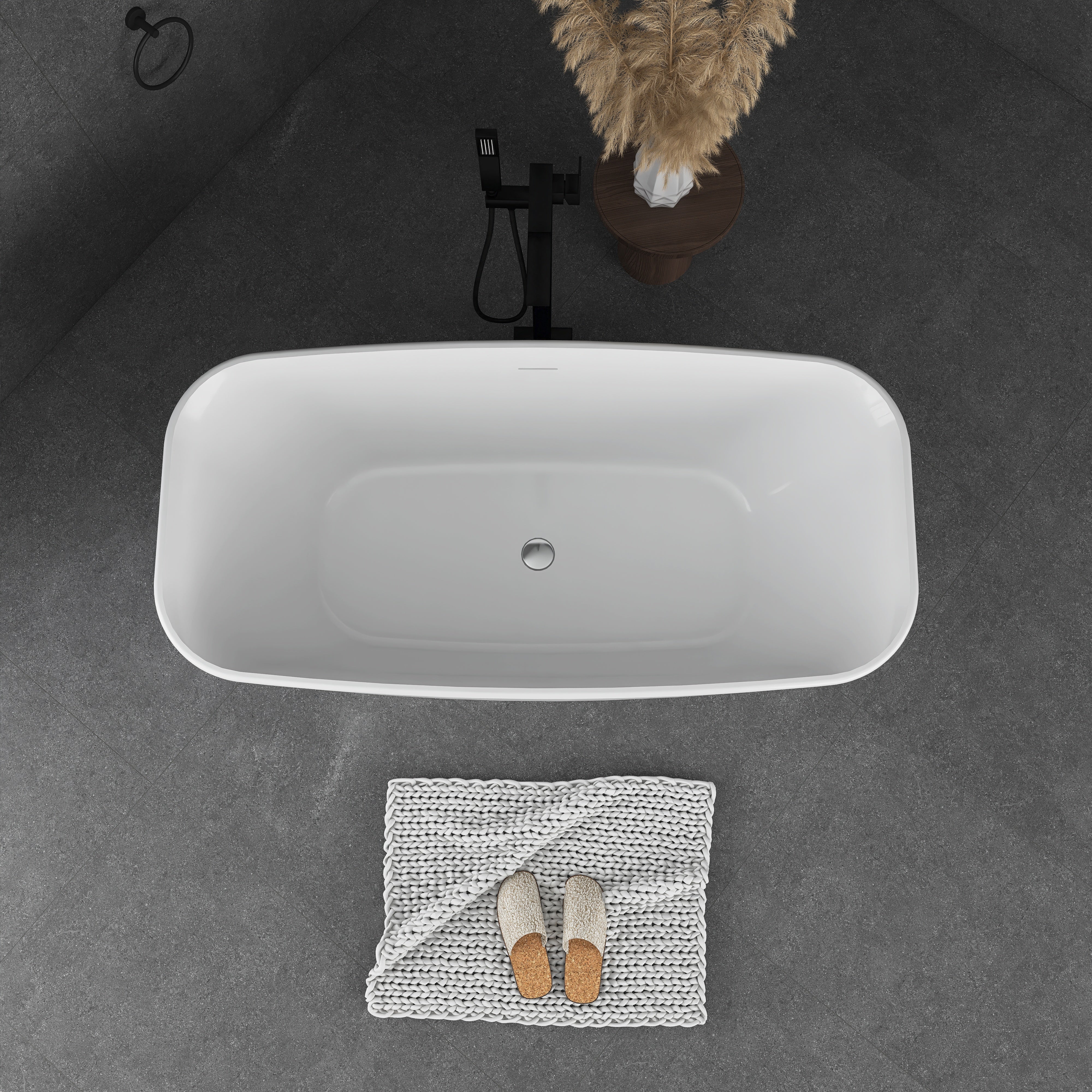 59 in. x 28 in. Soaking Bathtub with Center Drain in Glossy White