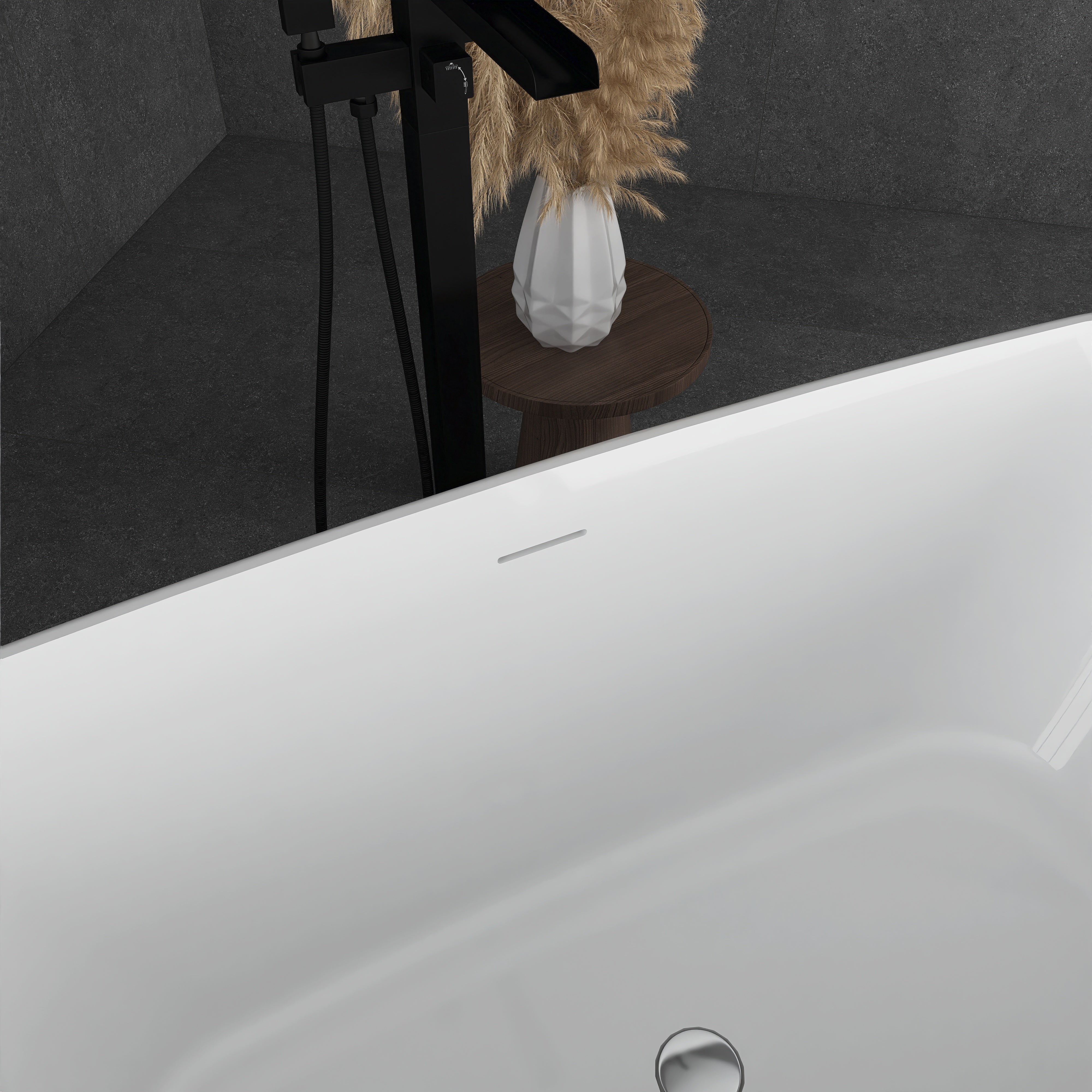 59 in. x 28 in. Soaking Bathtub with Center Drain in Glossy White