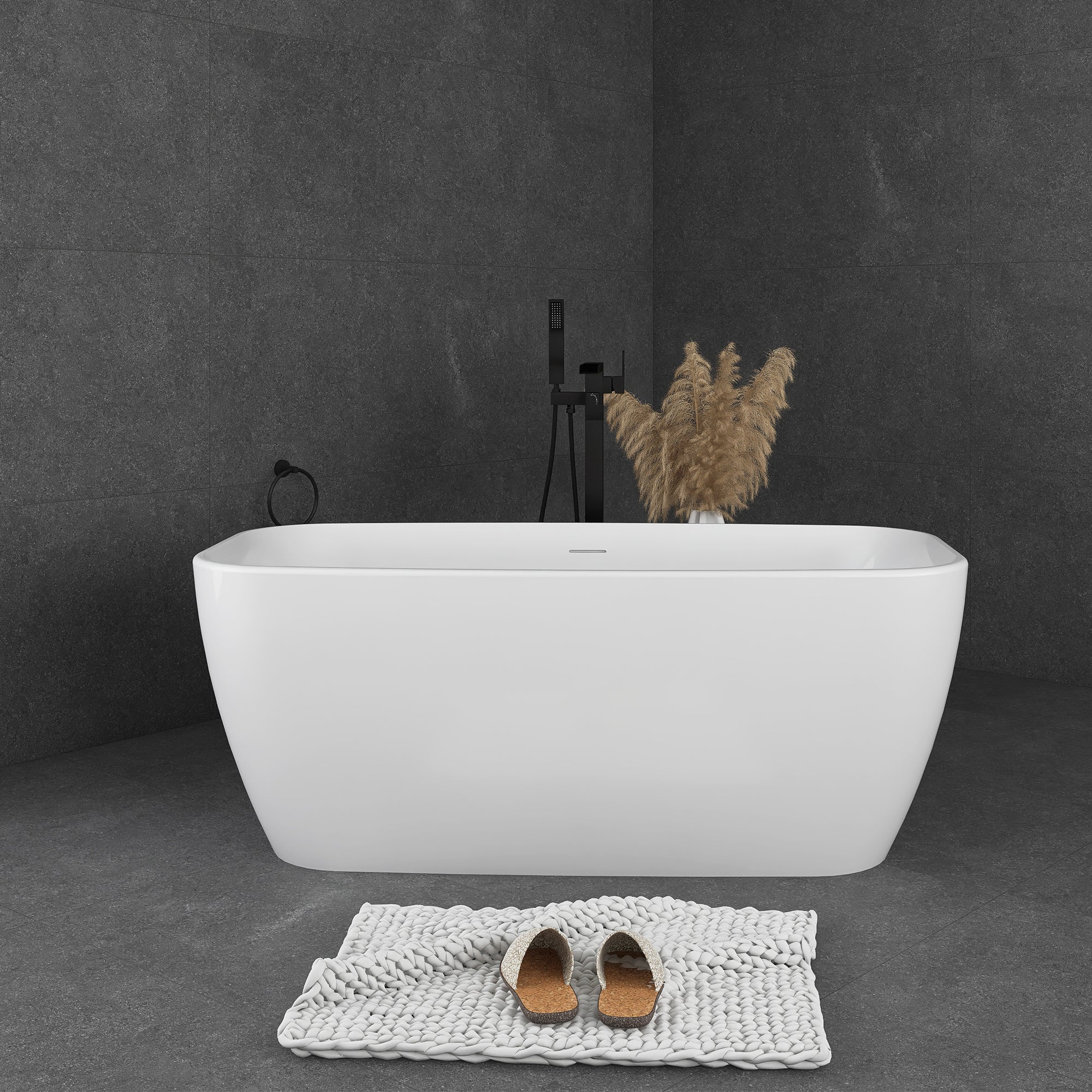 59 in. x 28 in. Soaking Bathtub with Center Drain in Glossy White