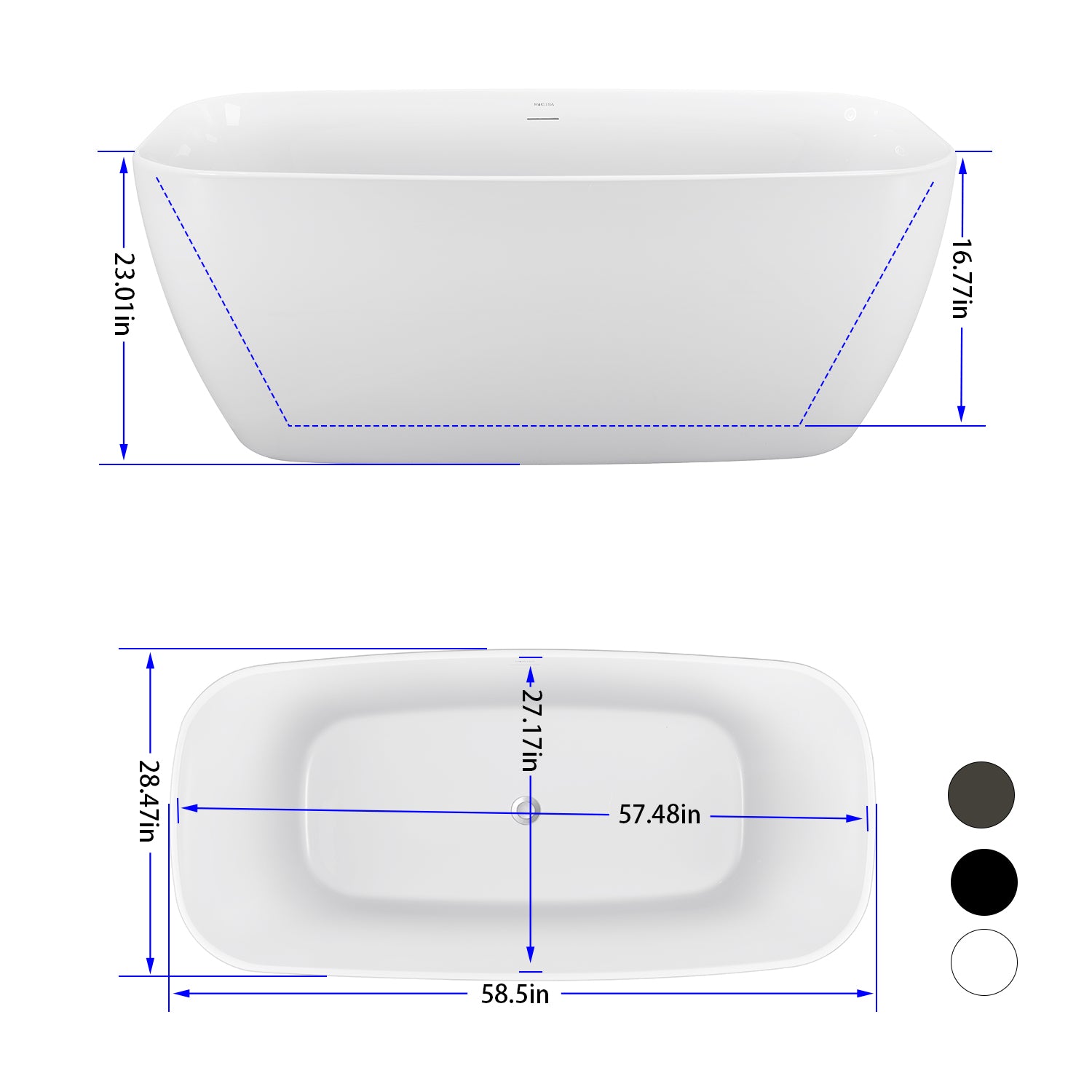 59 in. x 28 in. Soaking Bathtub with Center Drain in Glossy White