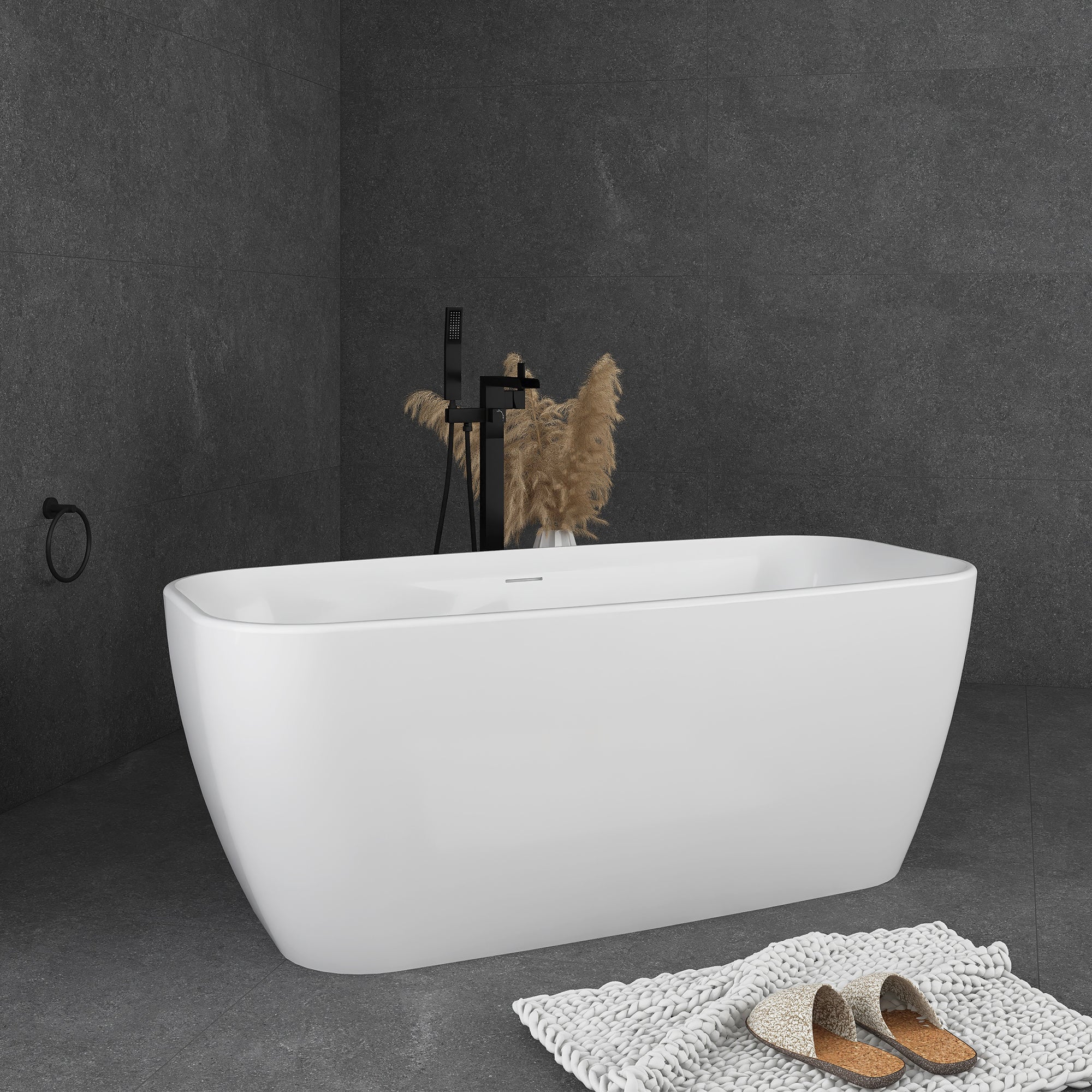 59 in. x 28 in. Soaking Bathtub with Center Drain in Glossy White