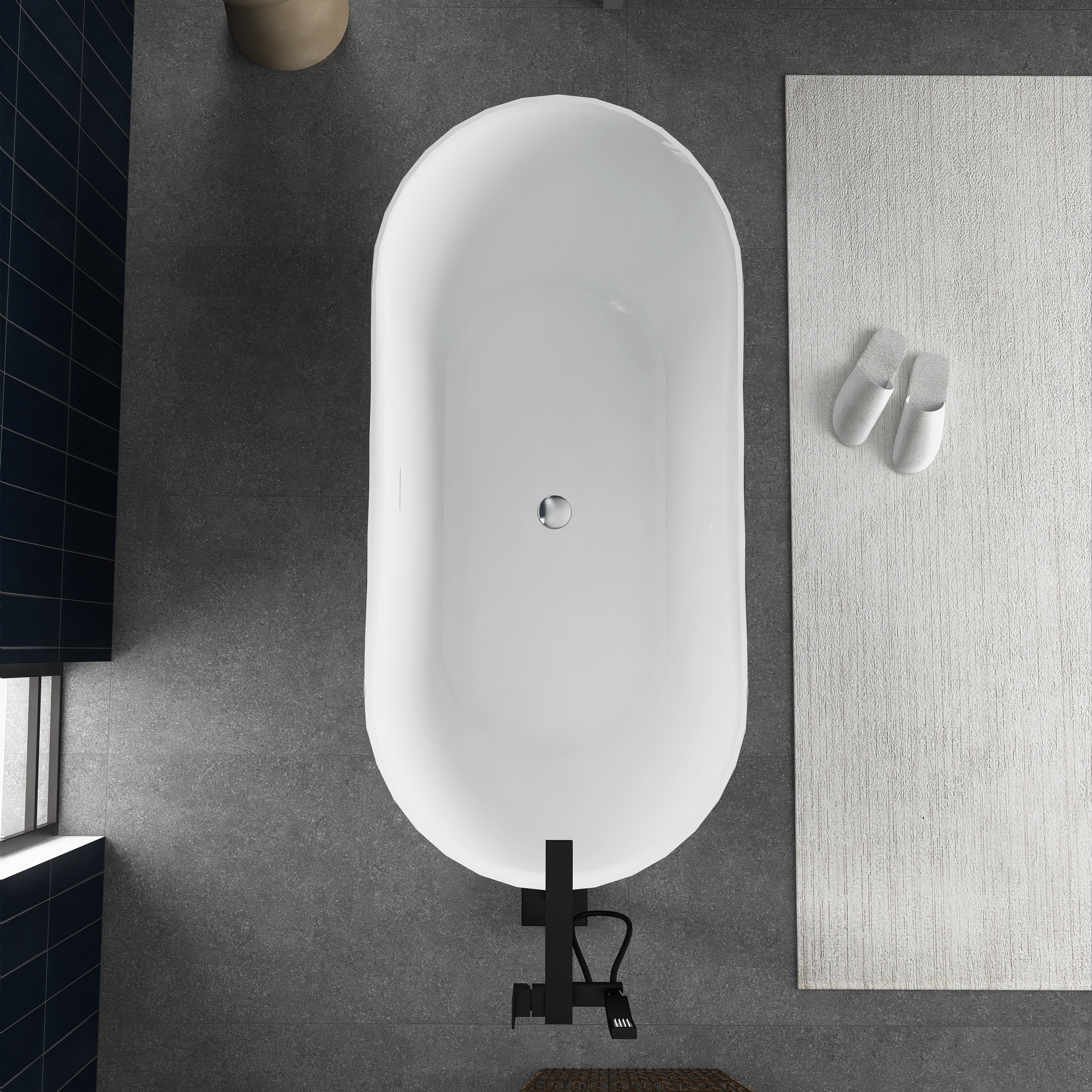 59 in. x 28 in. Soaking Bathtub with Center Drain in Matte Black and White