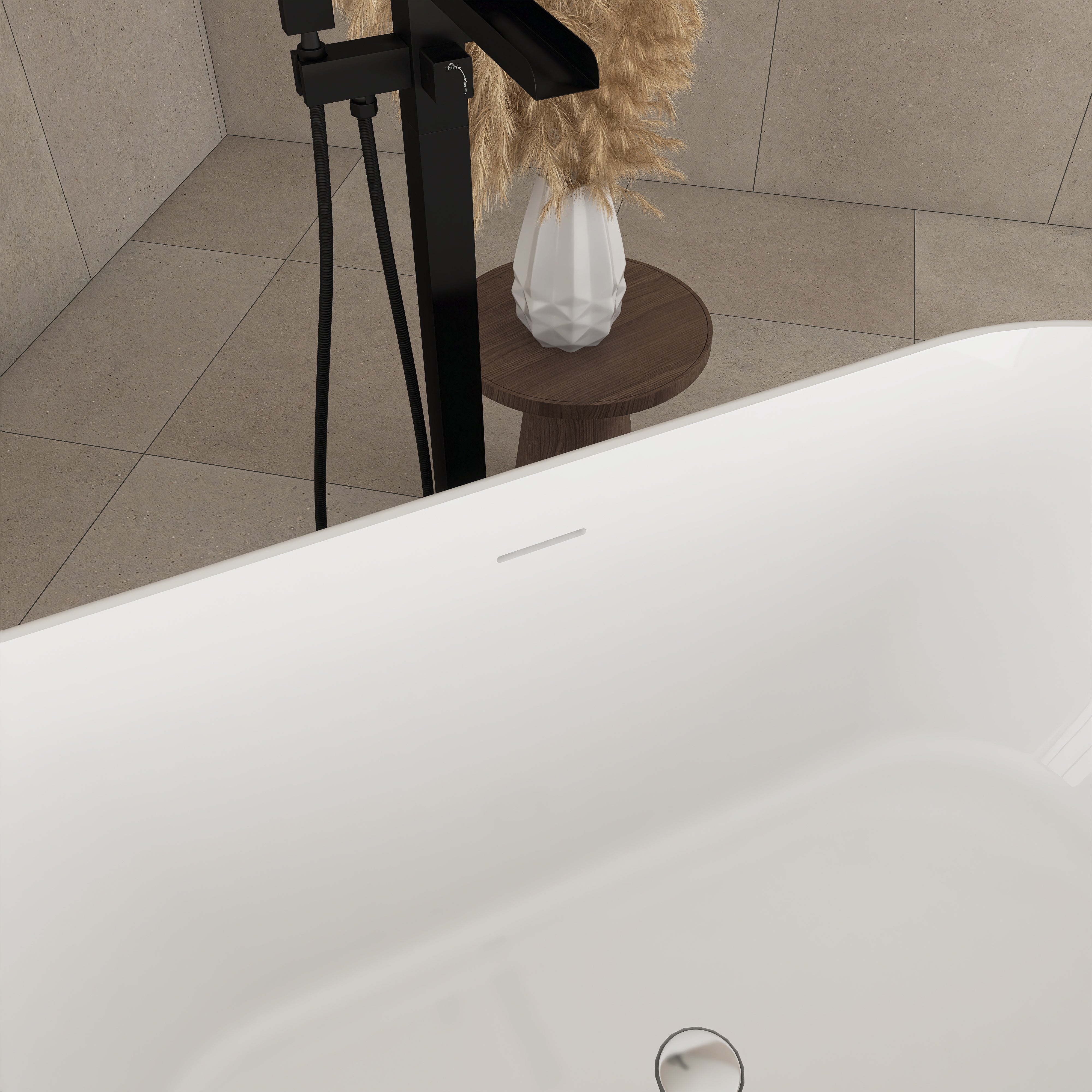 59 in. x 28 in. Soaking Bathtub with Center Drain in Matte Black and White