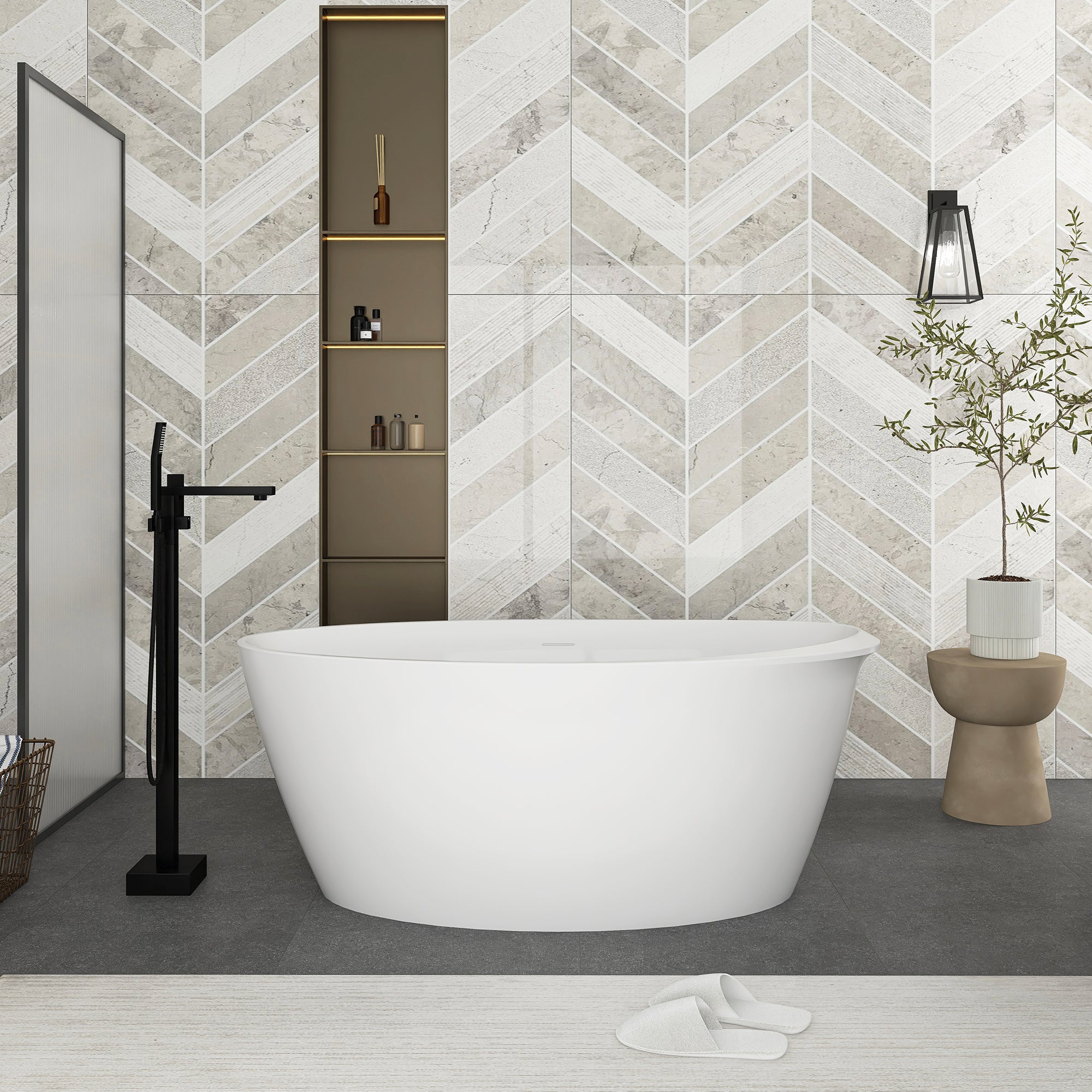 Soaking Bathtub with Reversible Drain in Glossy White