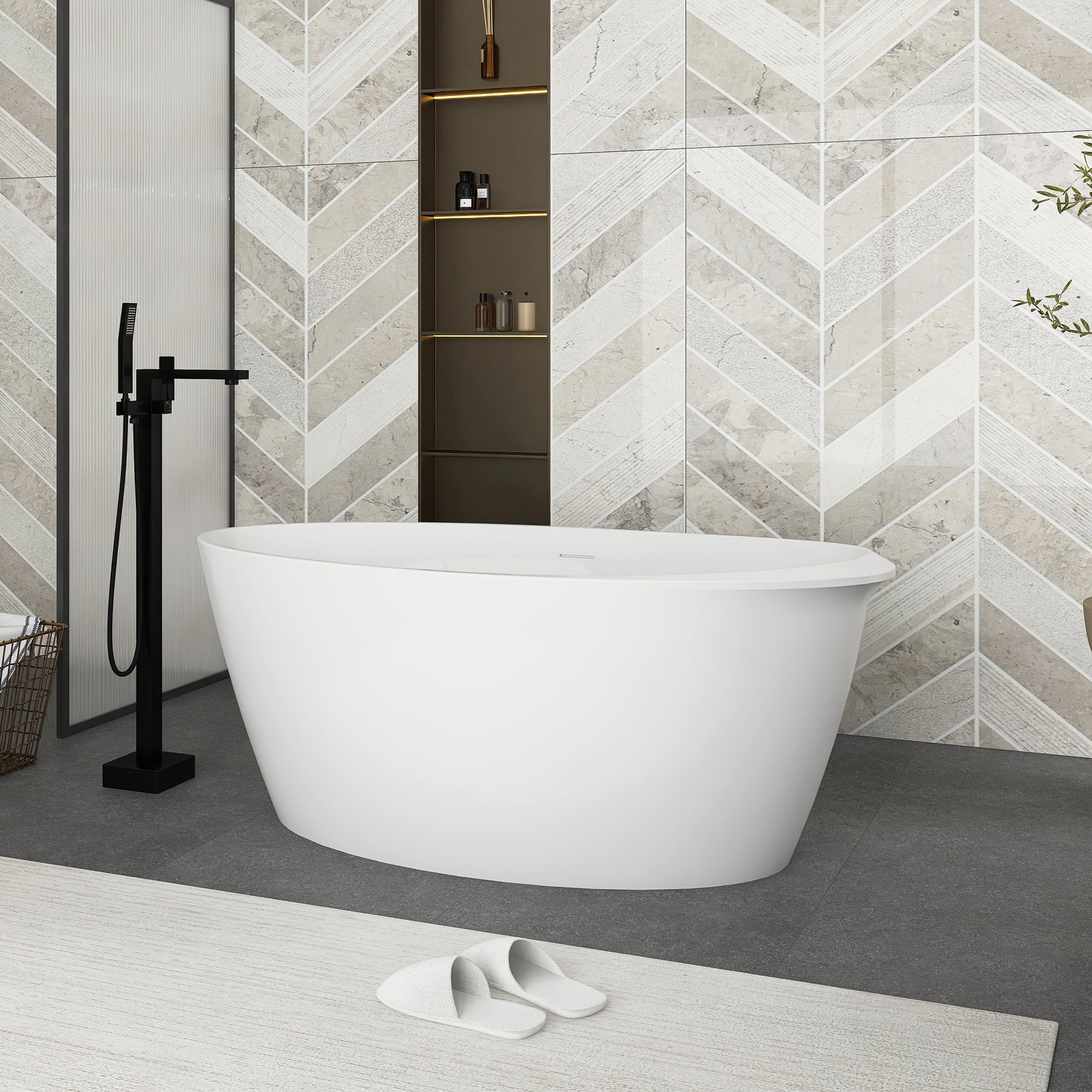 Soaking Bathtub with Reversible Drain in Glossy White