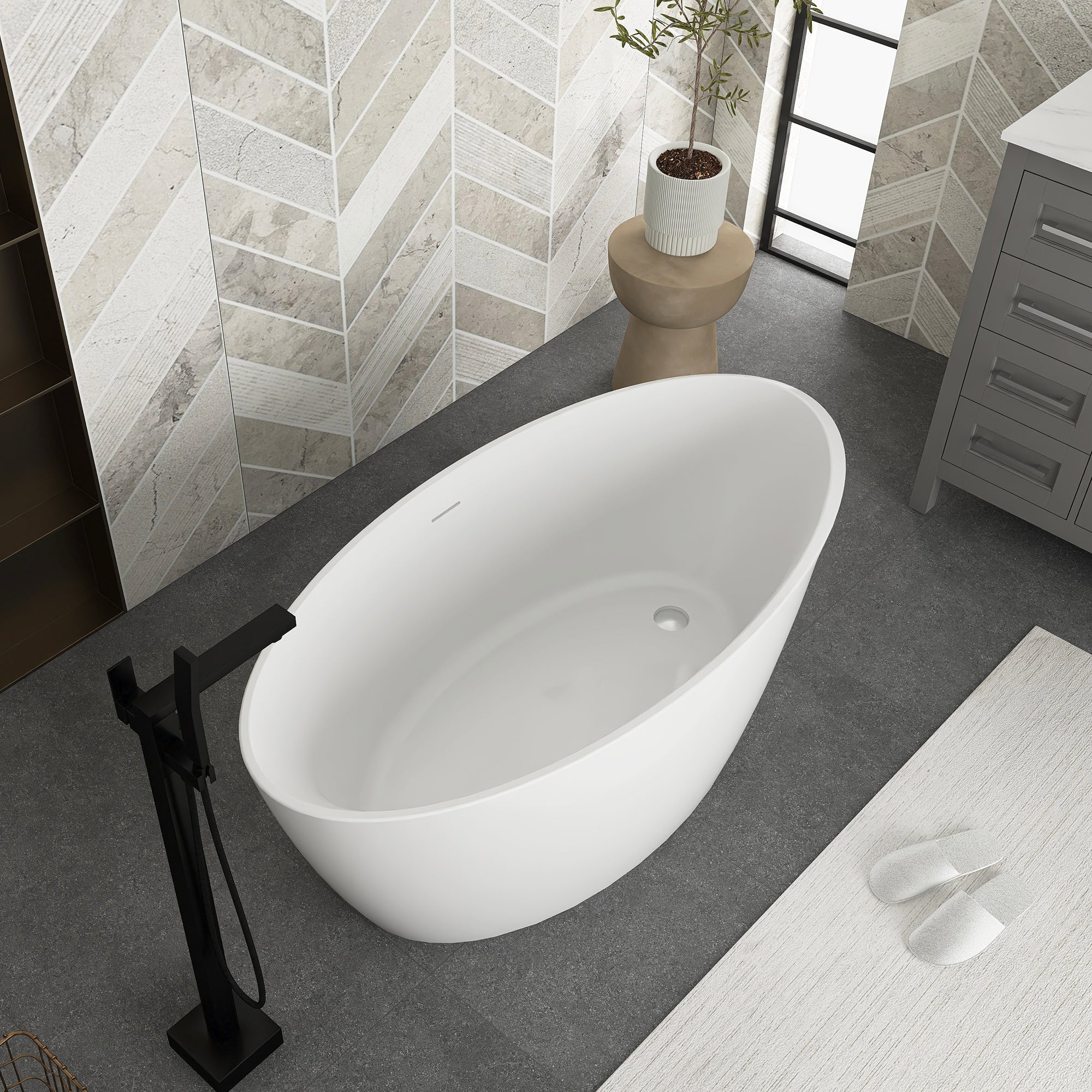 Soaking Bathtub with Reversible Drain in Glossy White