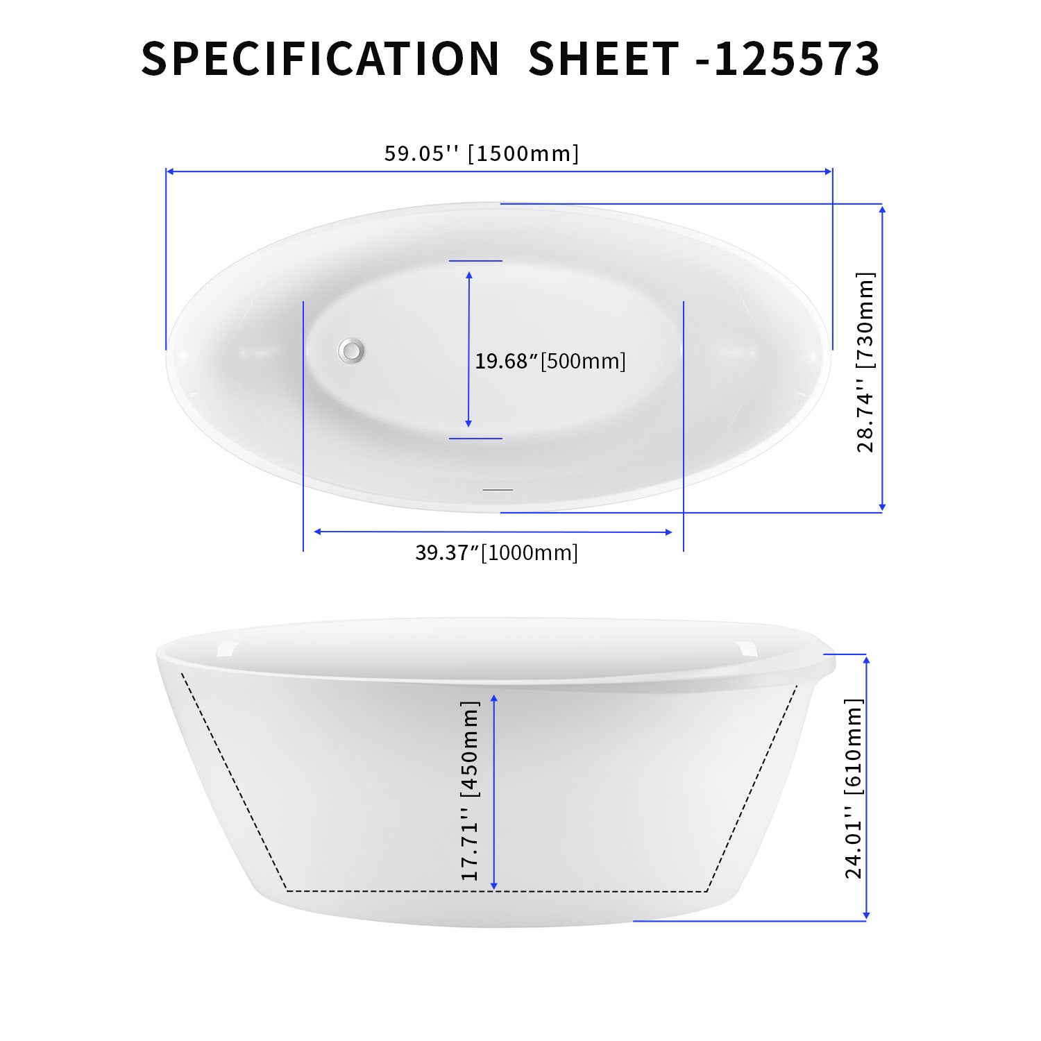 Soaking Bathtub with Reversible Drain in Glossy White
