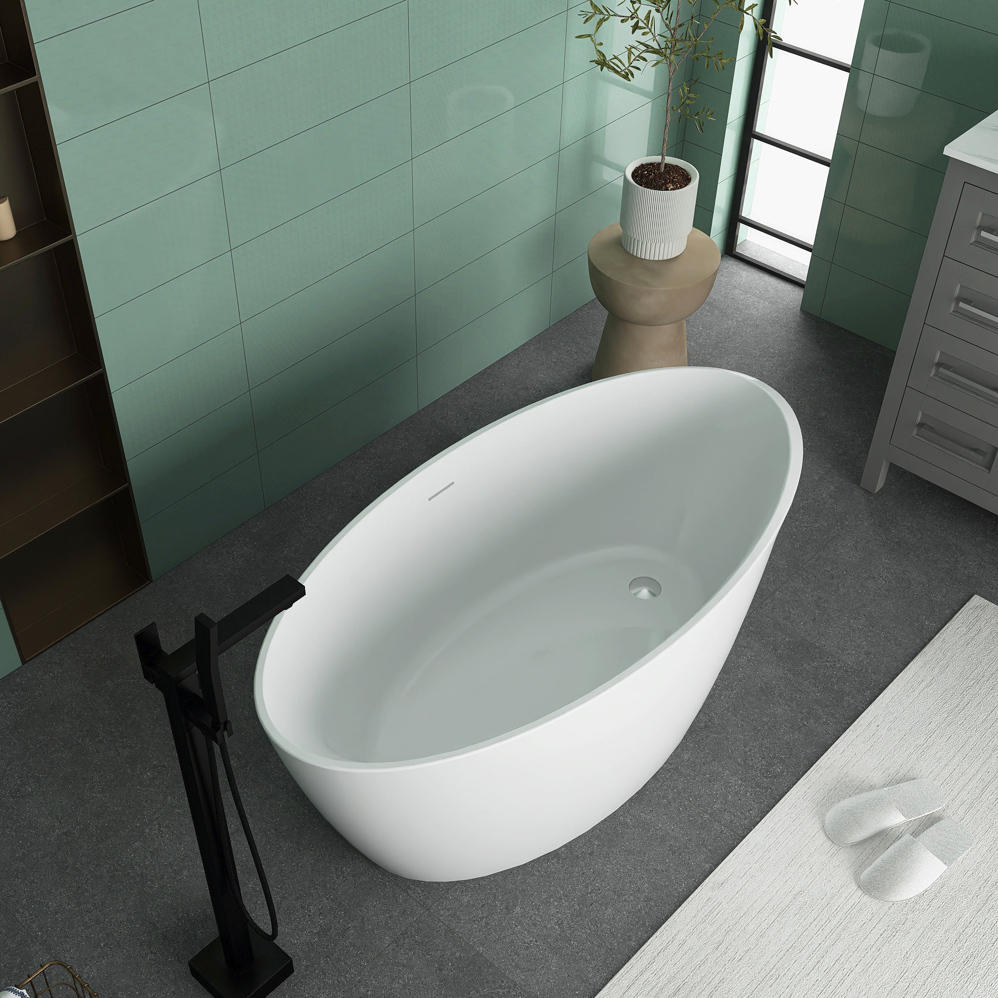 Soaking Bathtub with Reversible Drain in Glossy White