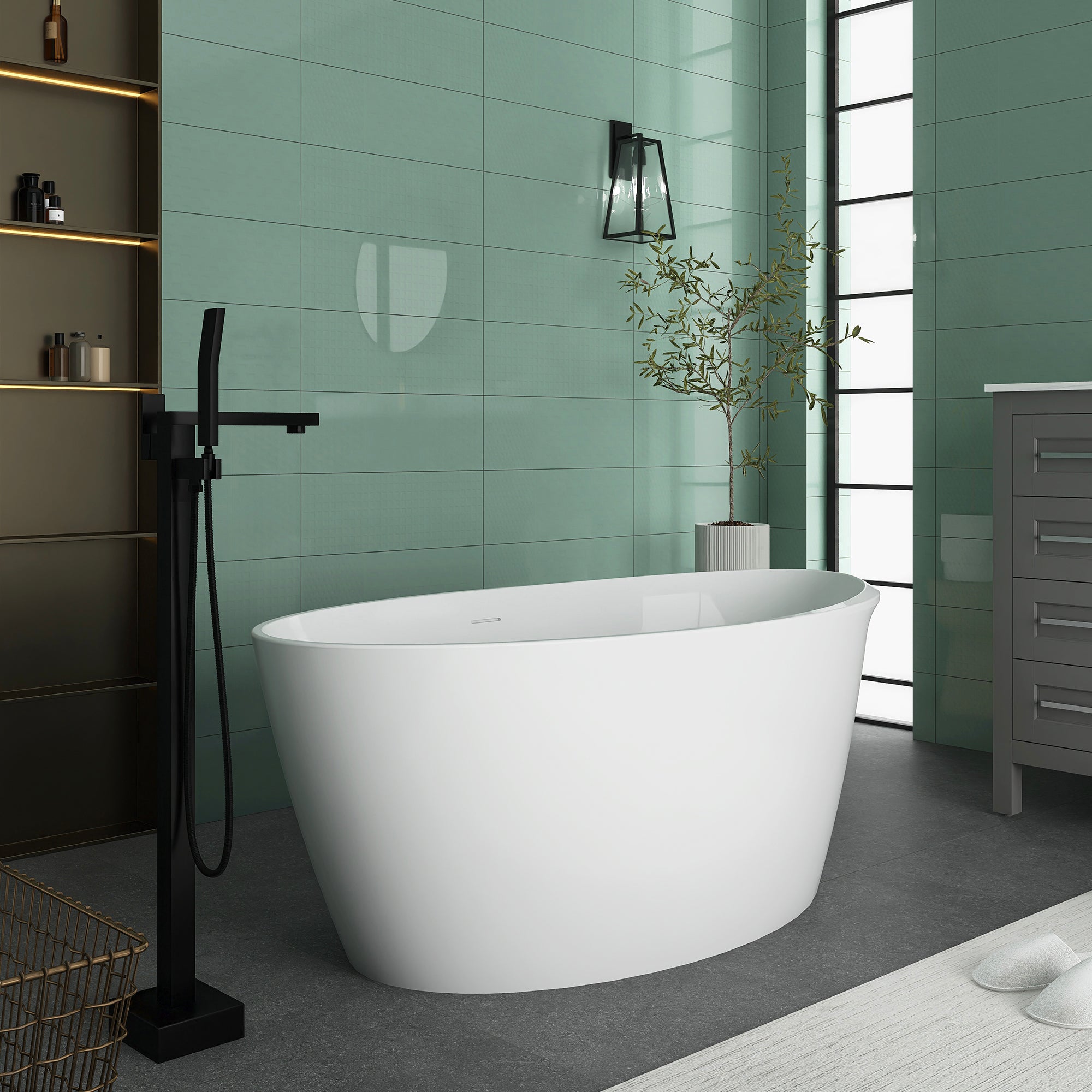 Soaking Bathtub with Reversible Drain in Glossy White