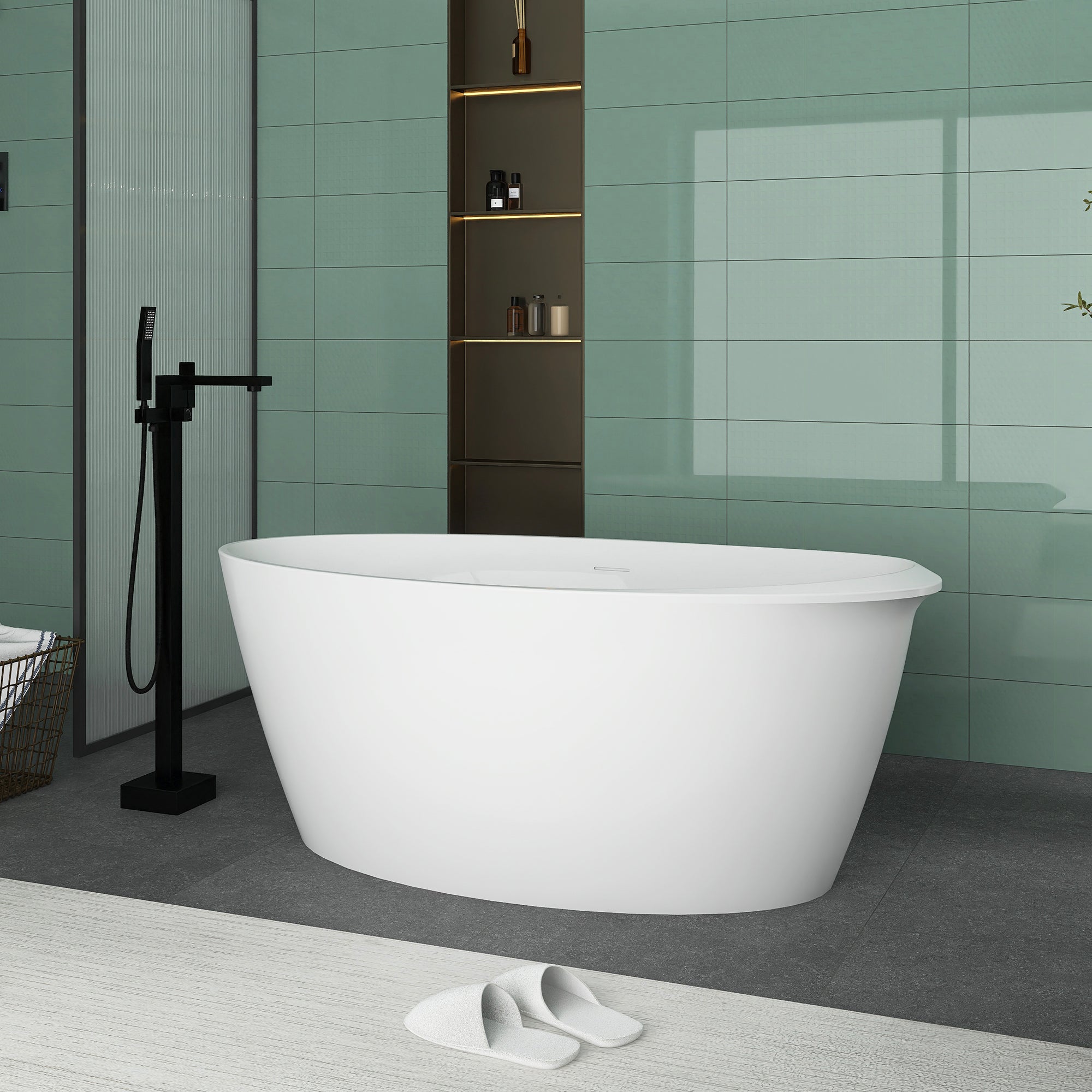 Soaking Bathtub with Reversible Drain in Glossy White