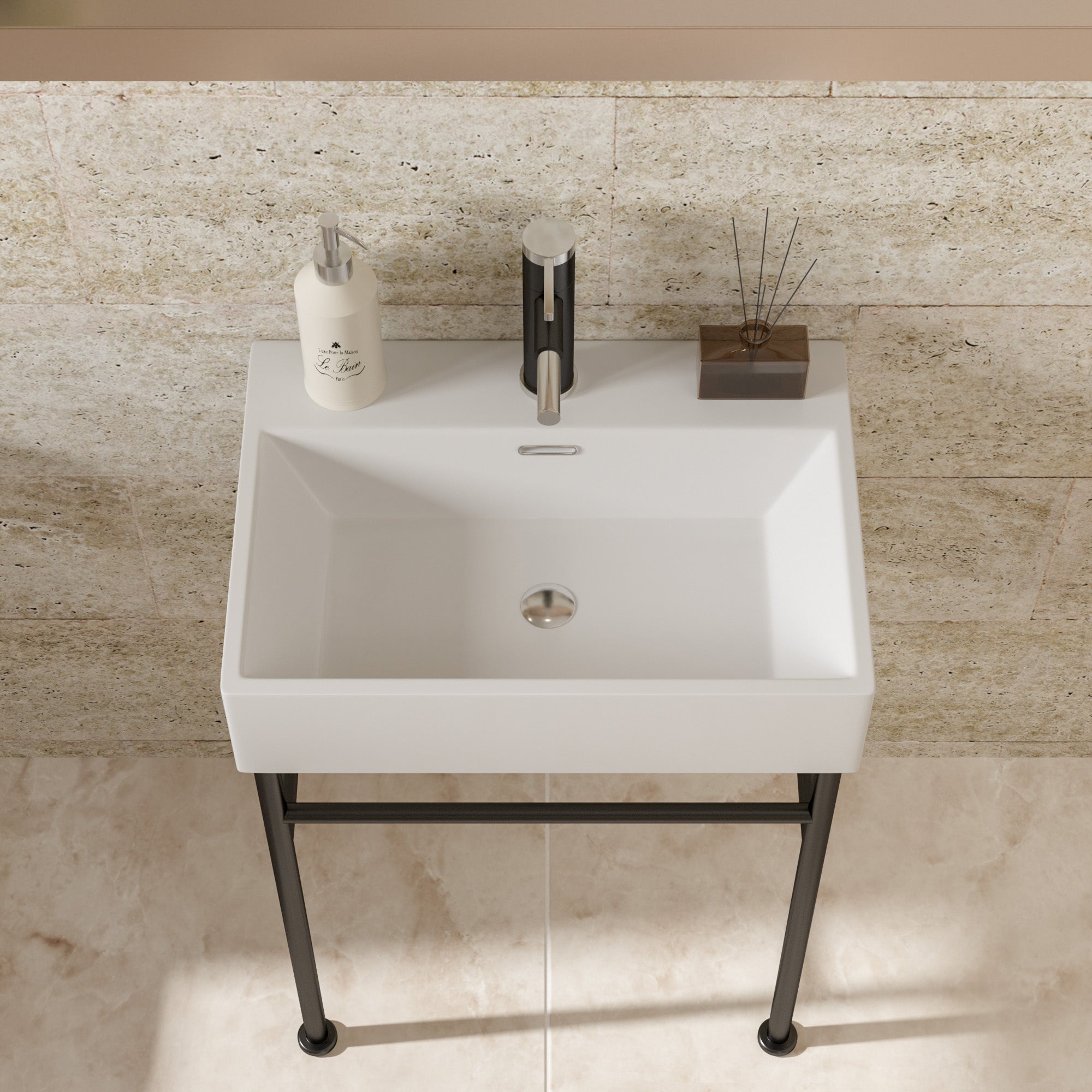 White Ceramic Console Bathroom sink  with Overflow and Legs