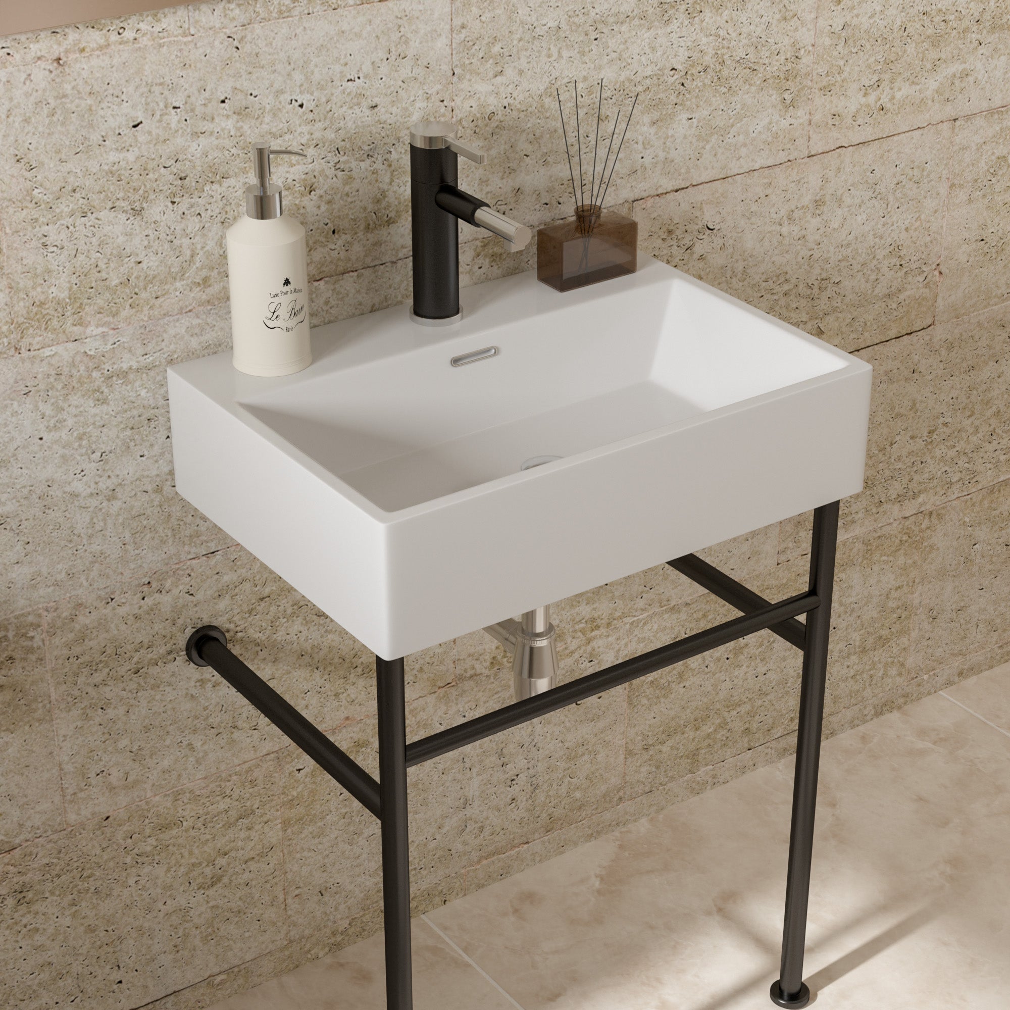 White Ceramic Console Bathroom sink  with Overflow and Legs