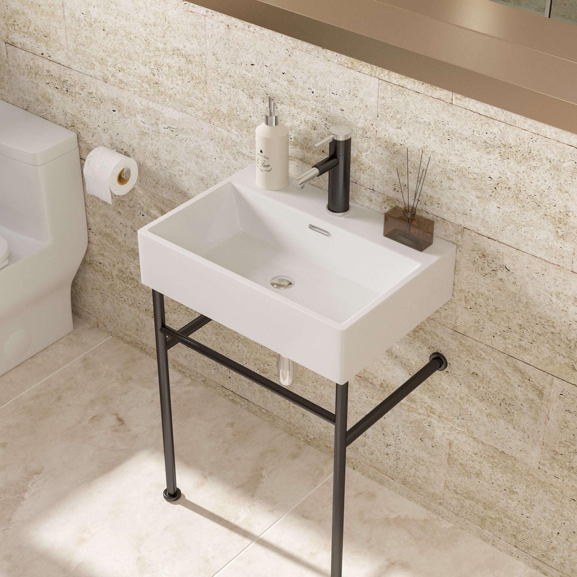 White Ceramic Console Bathroom sink  with Overflow and Legs