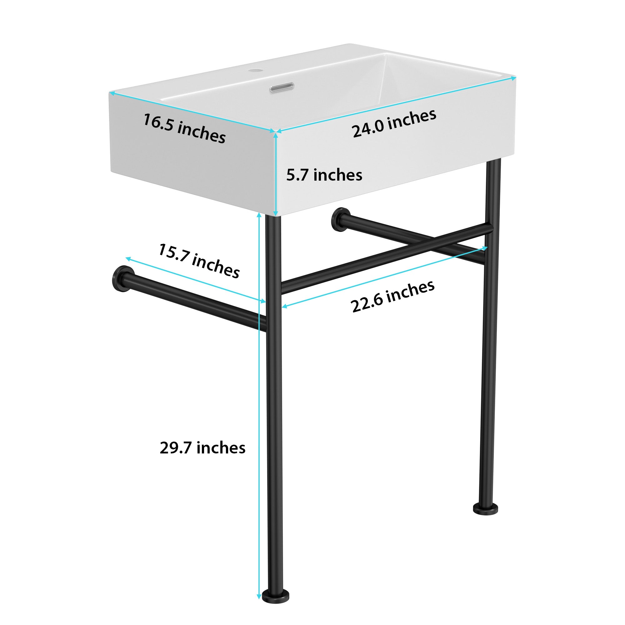 White Ceramic Console Bathroom sink  with Overflow and Legs