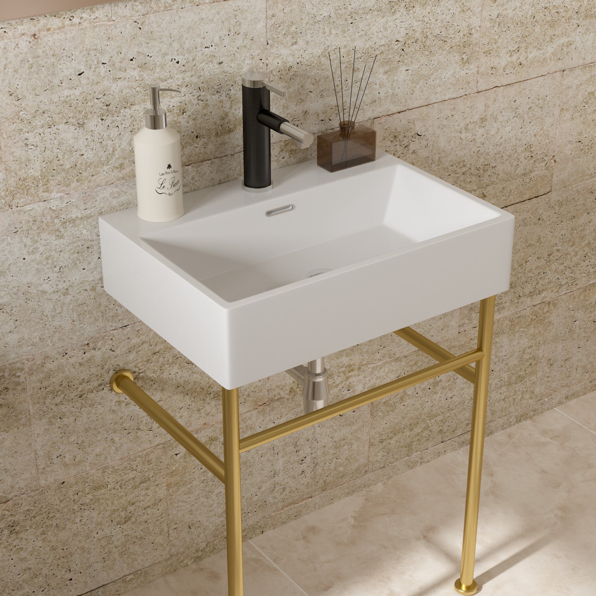 White Ceramic  Console Bathroom sink  with Overflow and Legs