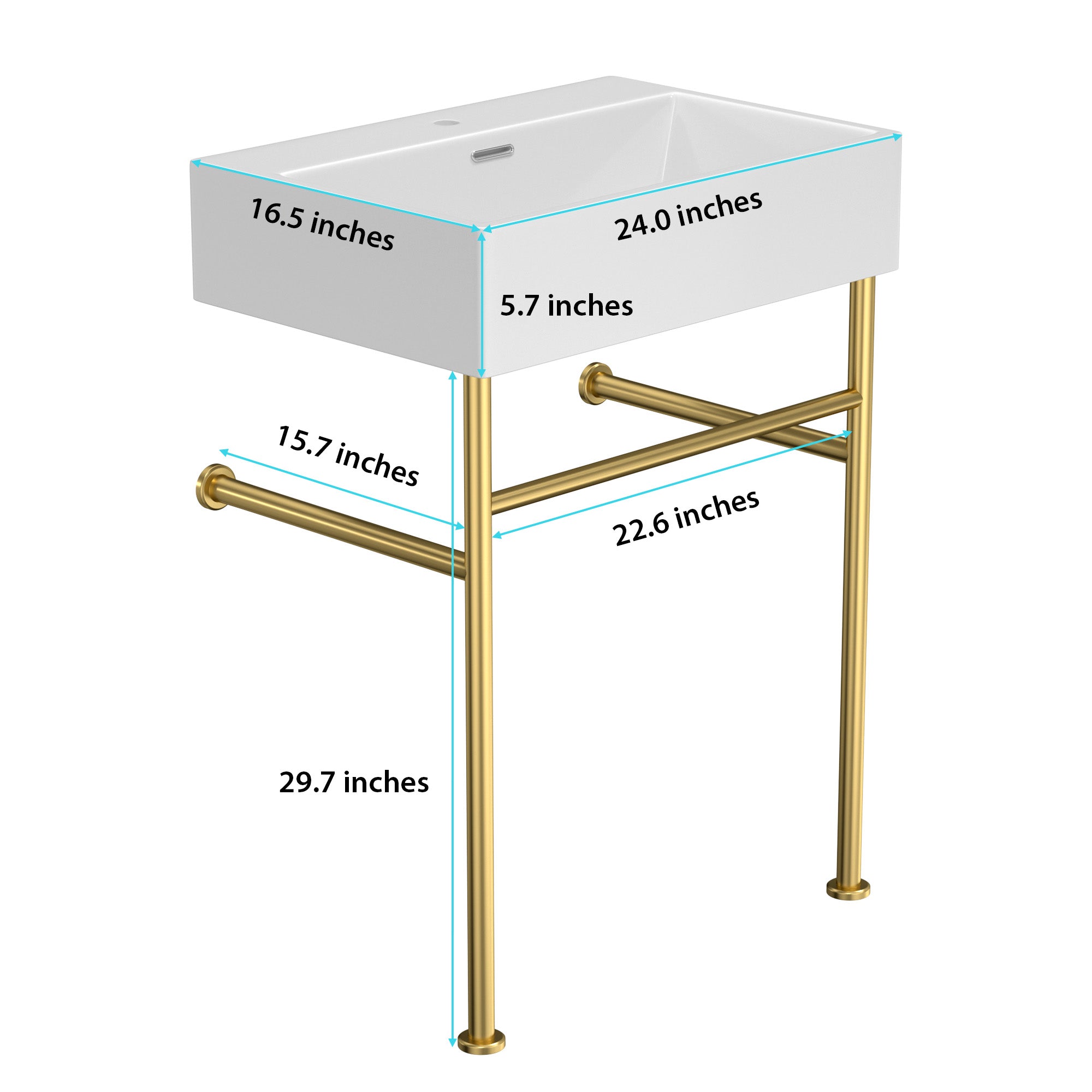 White Ceramic  Console Bathroom sink  with Overflow and Legs
