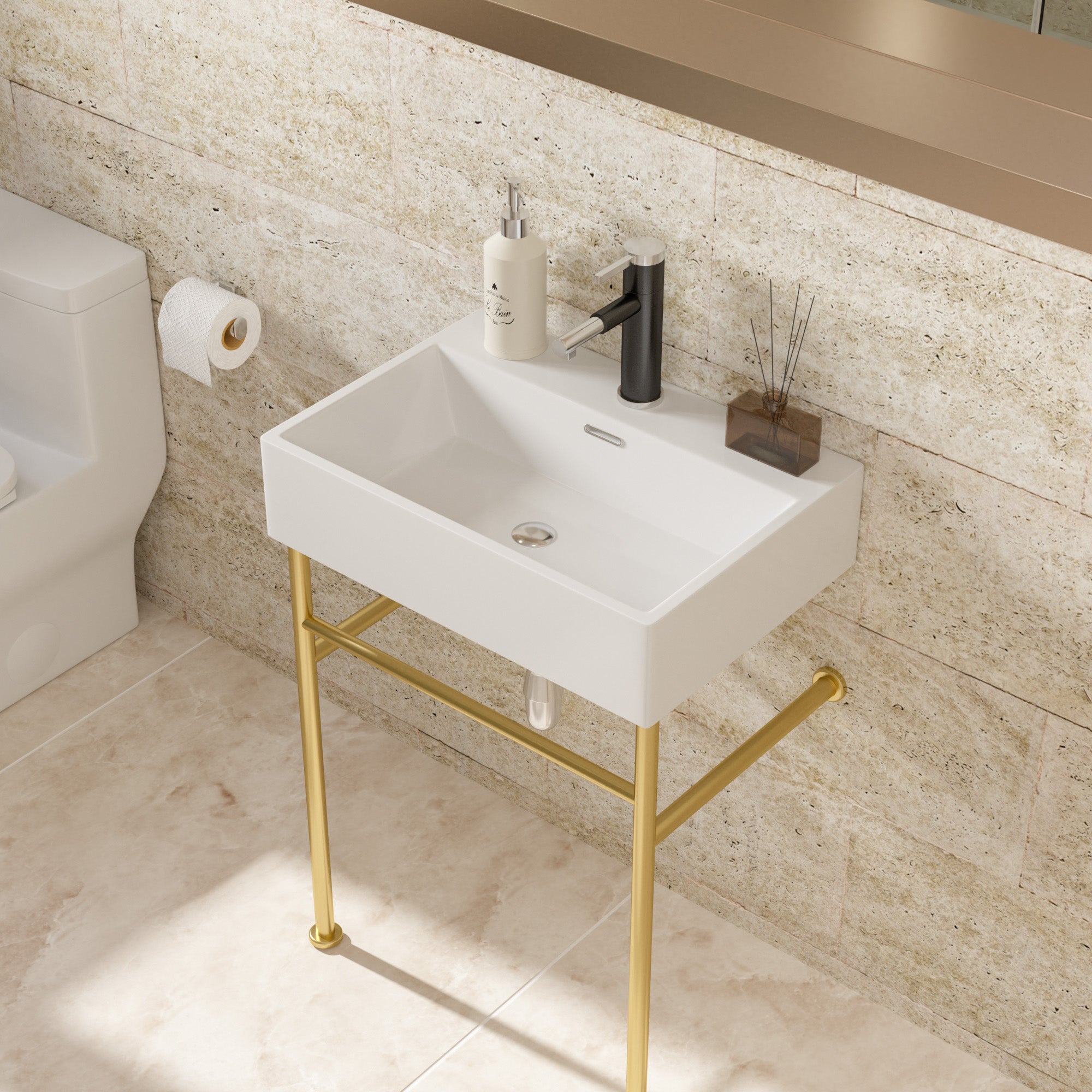 White Ceramic  Console Bathroom sink  with Overflow and Legs