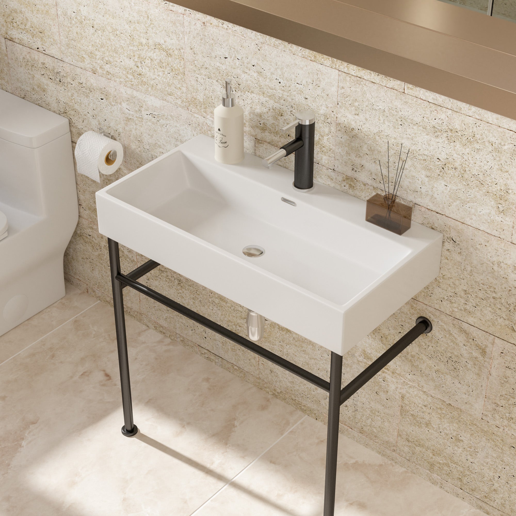 White Ceramic Console Bathroom sink  with Overflow and Legs