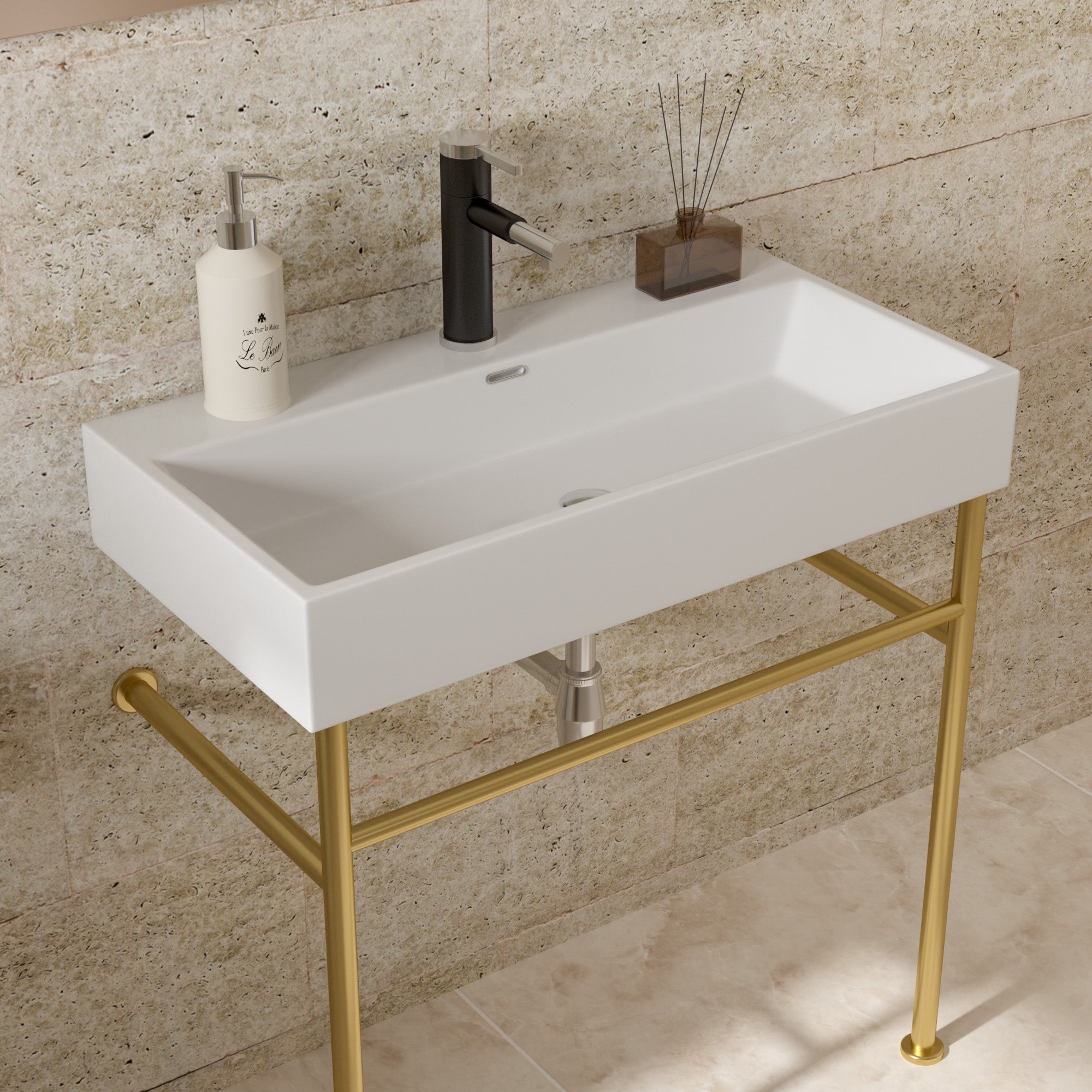 White Ceramic Console Bathroom sink  with Overflow and Legs