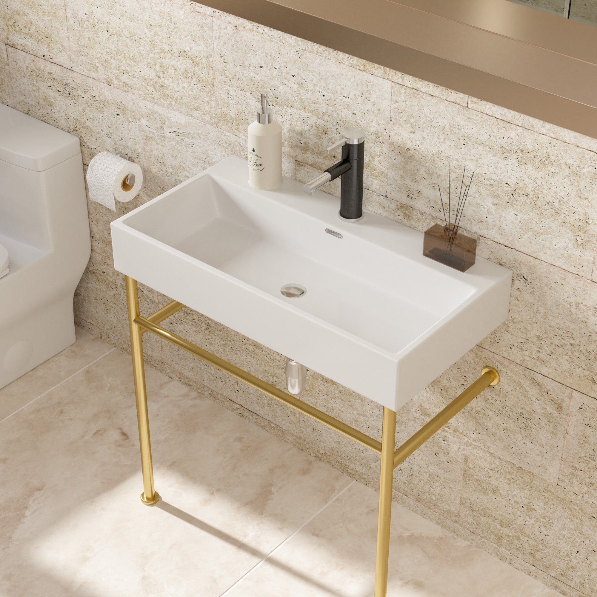 White Ceramic Console Bathroom sink  with Overflow and Legs