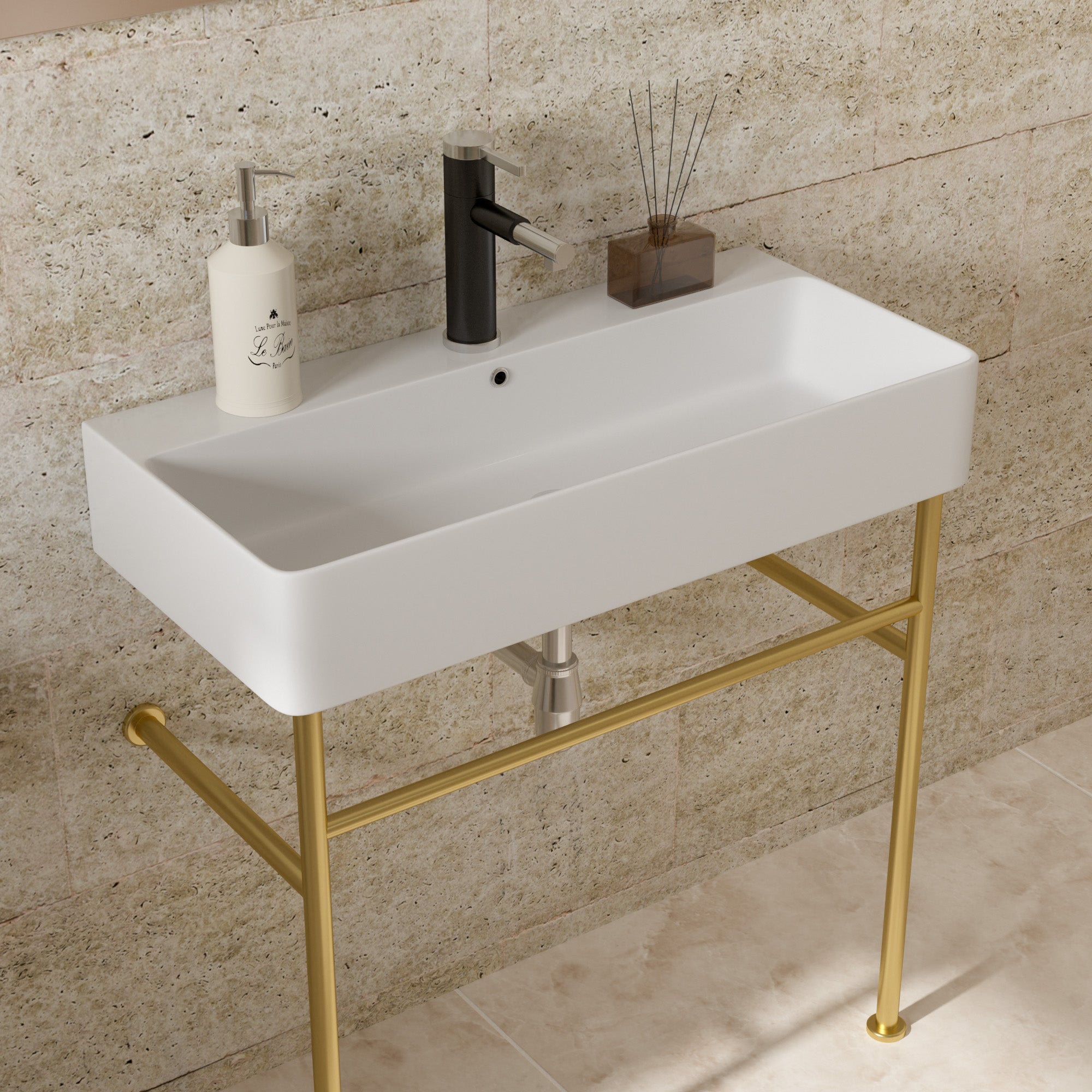 White Ceramic  Console Bathroom sink  with Overflow and Legs