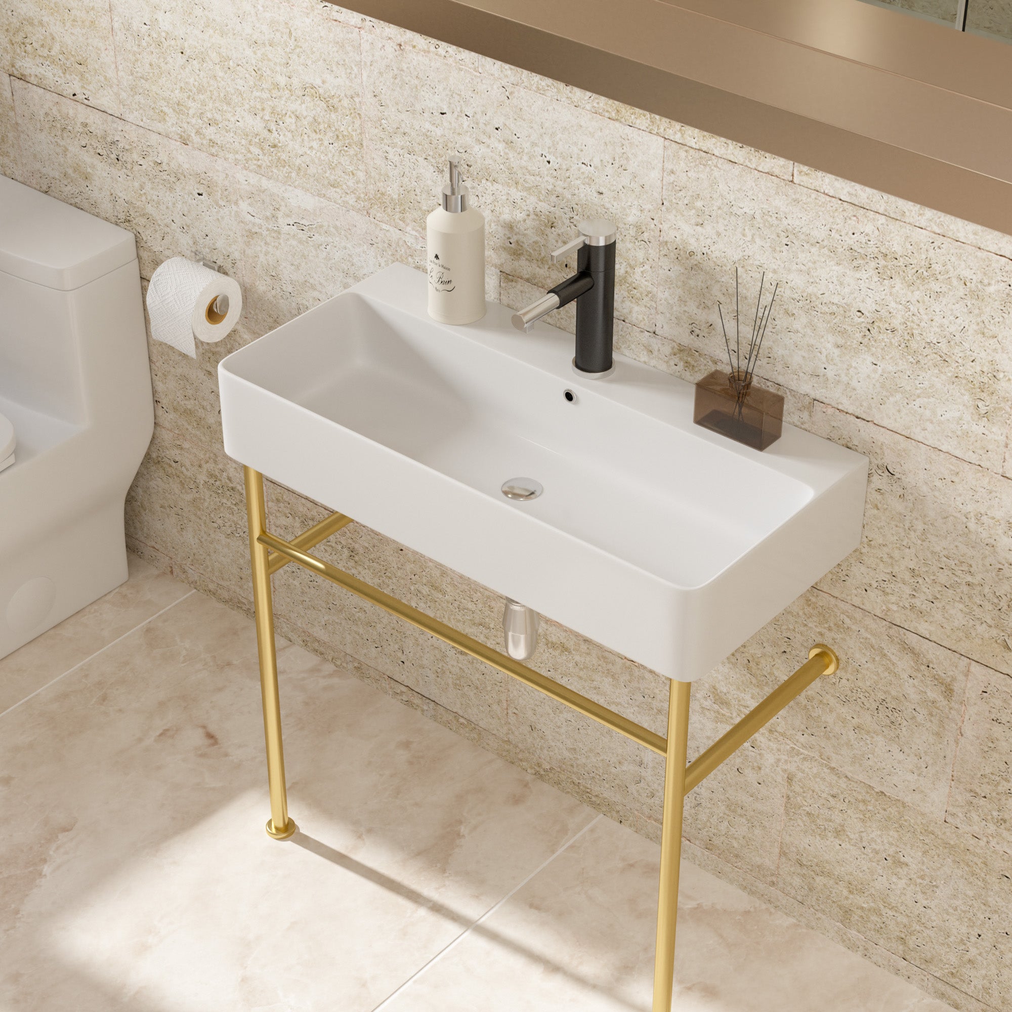 White Ceramic  Console Bathroom sink  with Overflow and Legs