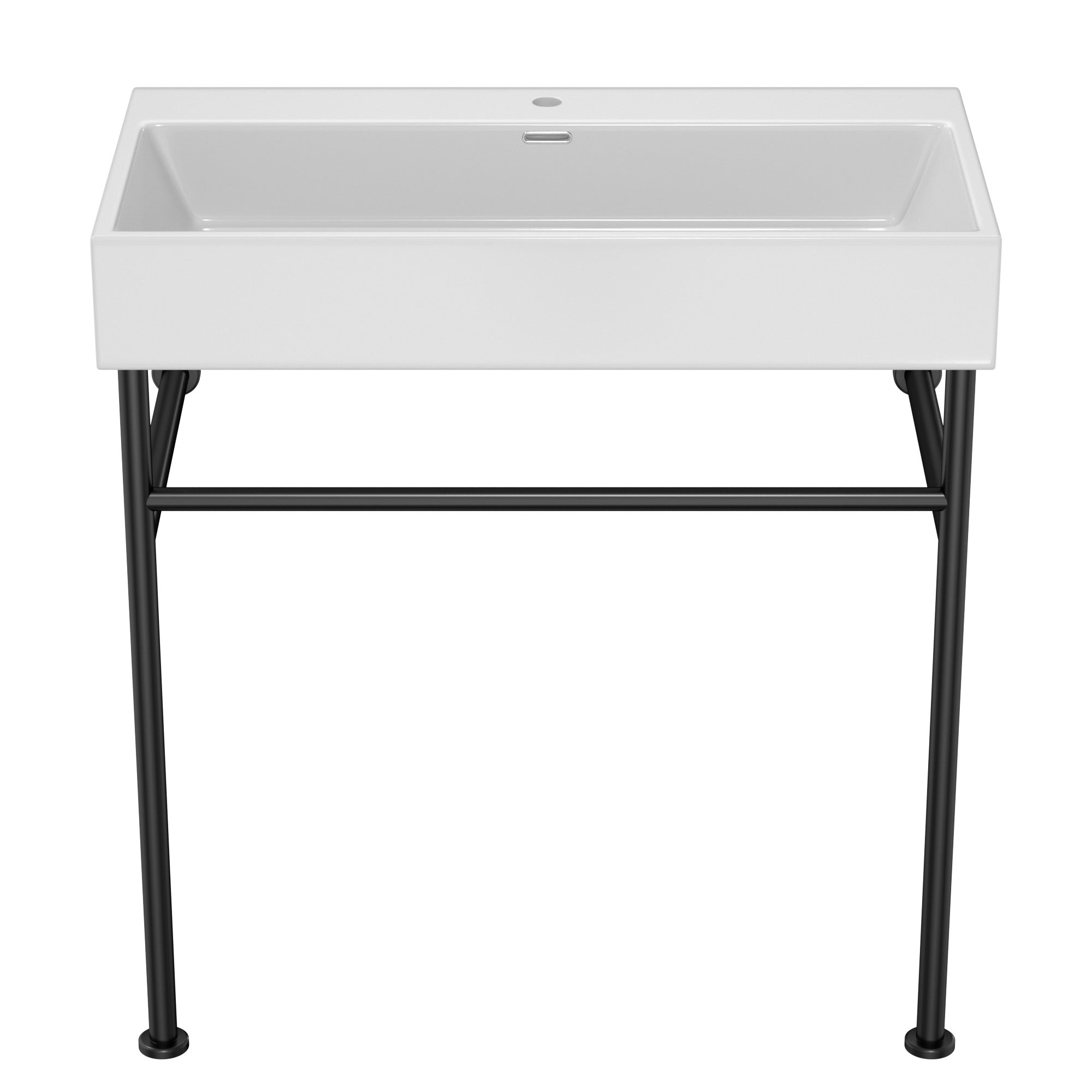 35" White Ceramic Console Bathroom sink with Overflow and Legs