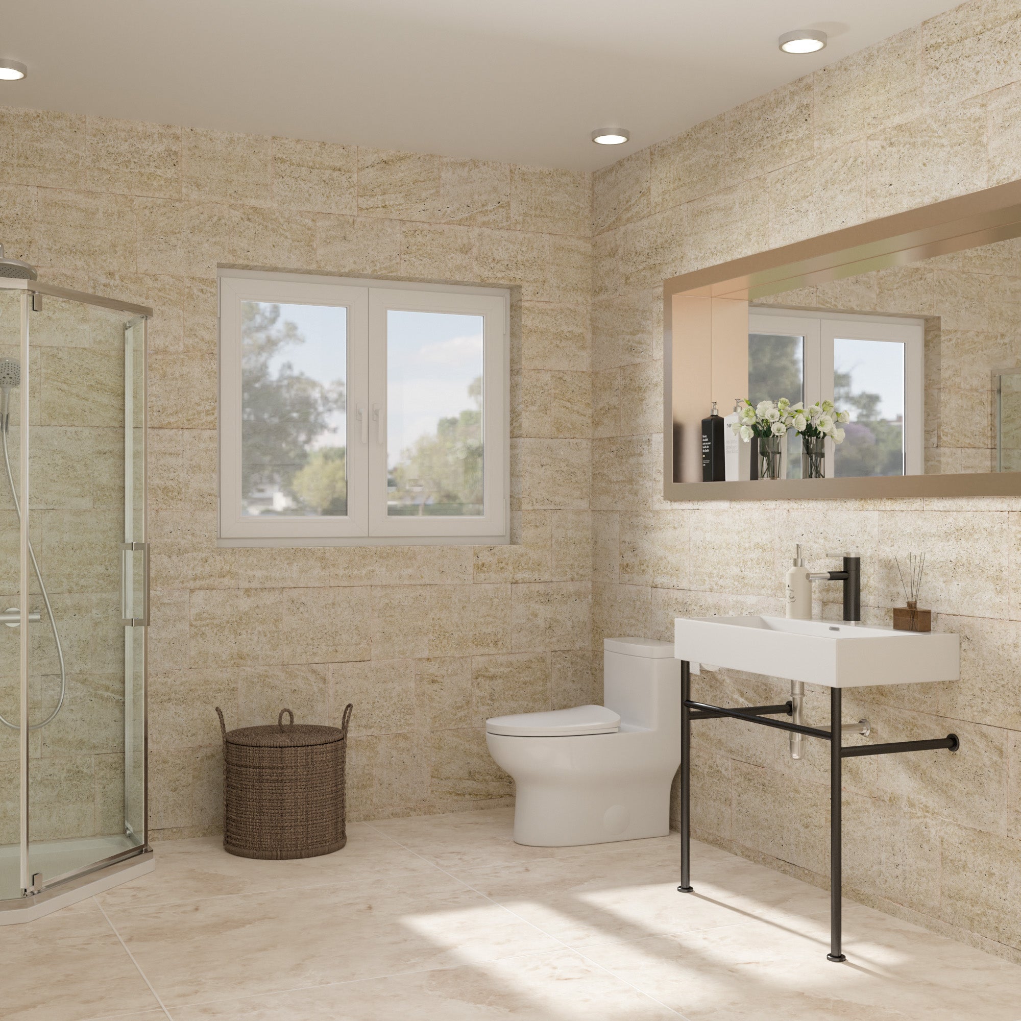 35" White Ceramic Console Bathroom sink with Overflow and Legs