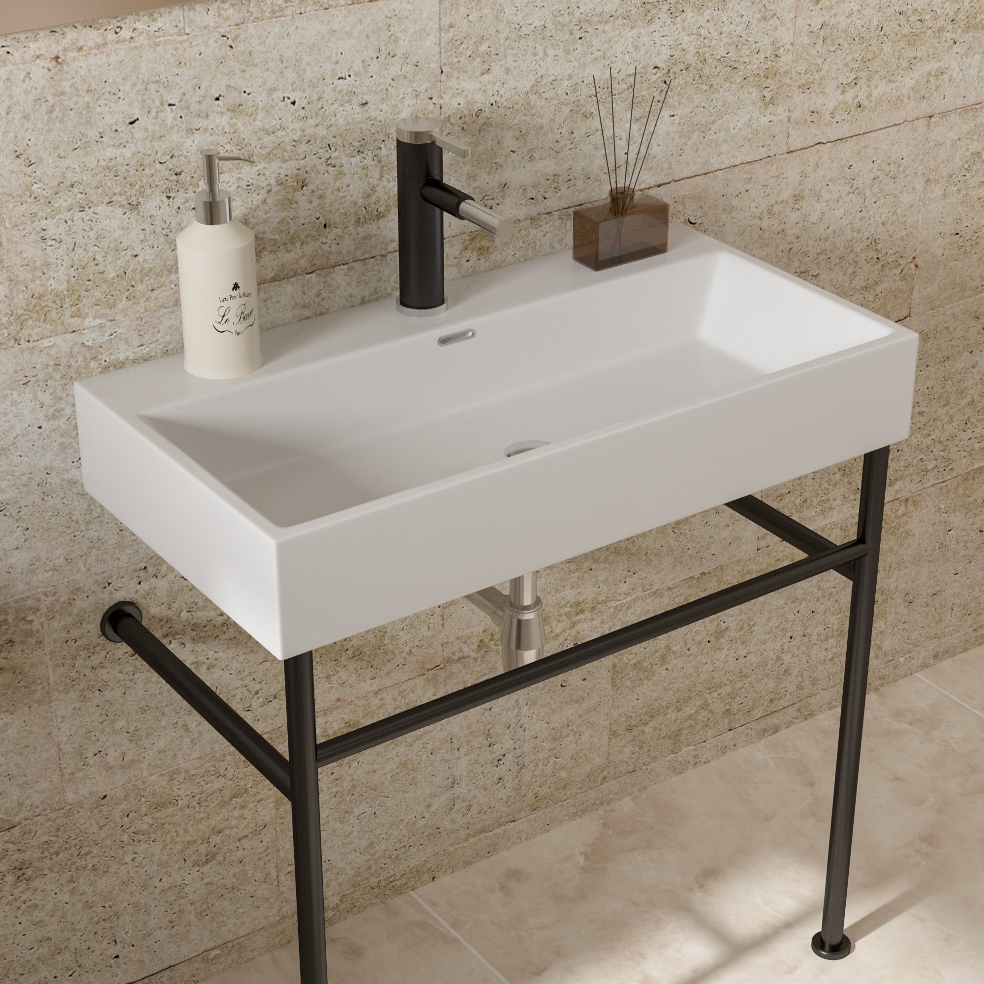 35" White Ceramic Console Bathroom sink with Overflow and Legs