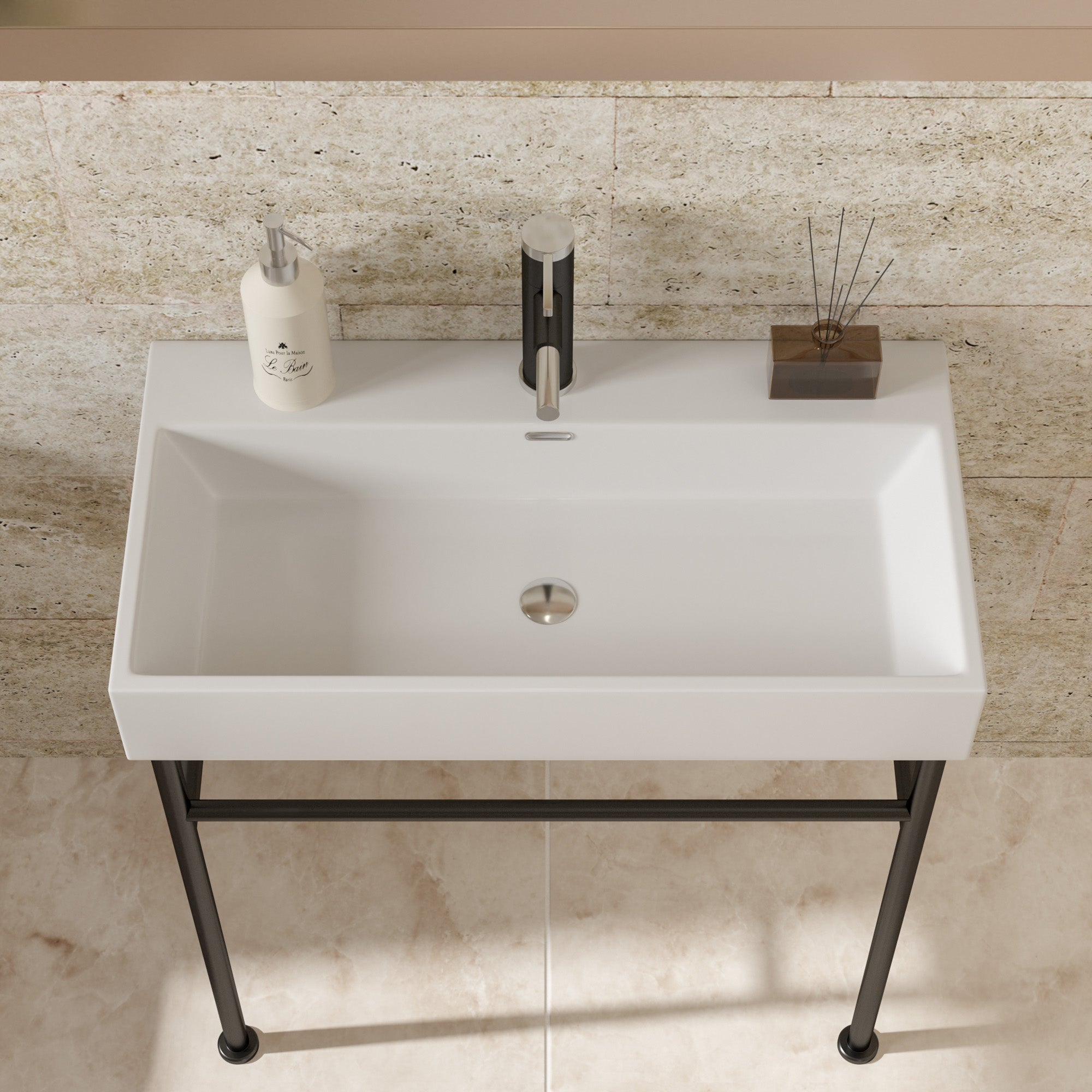 35" White Ceramic Console Bathroom sink with Overflow and Legs