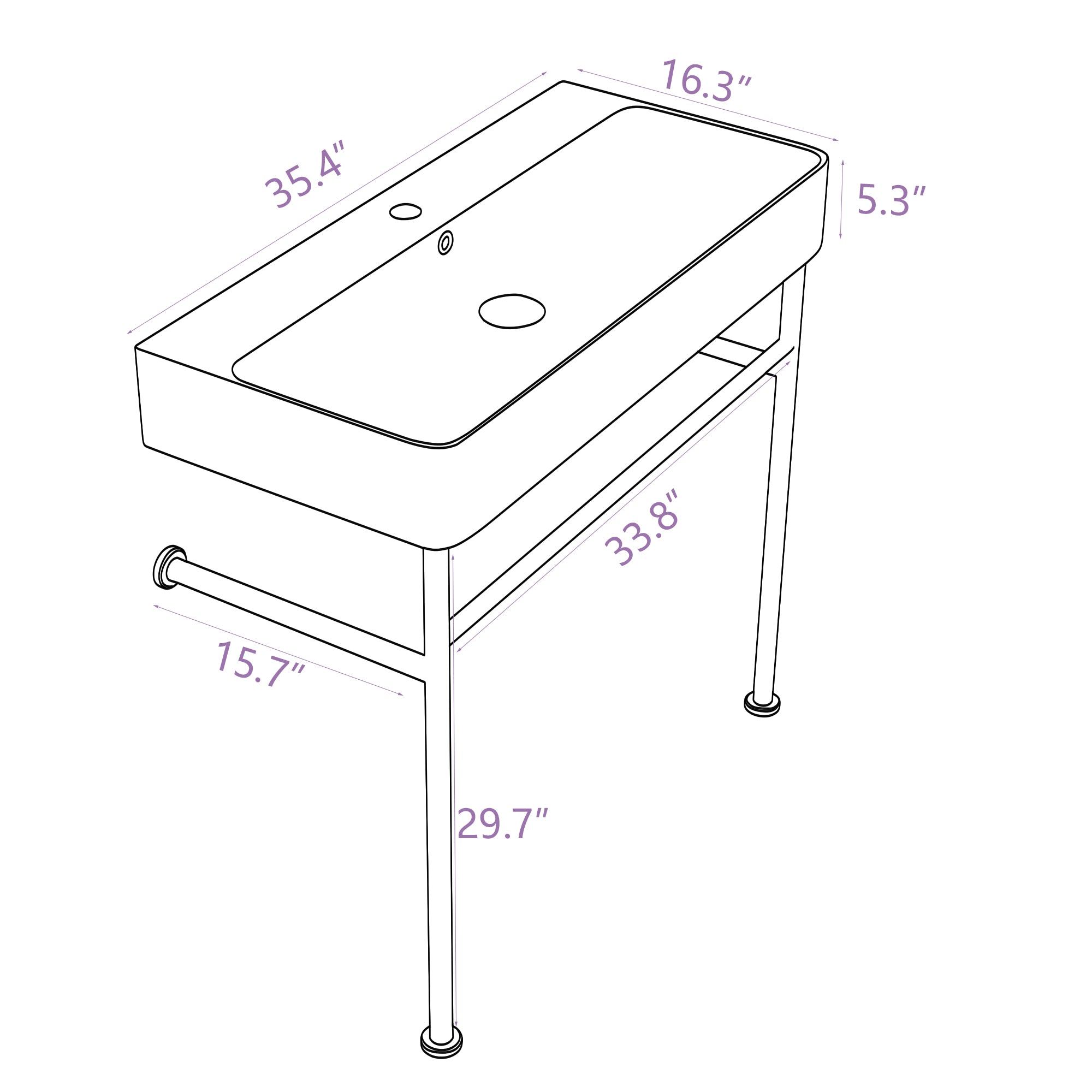 35" White Ceramic Console Bathroom sink with Overflow and Legs