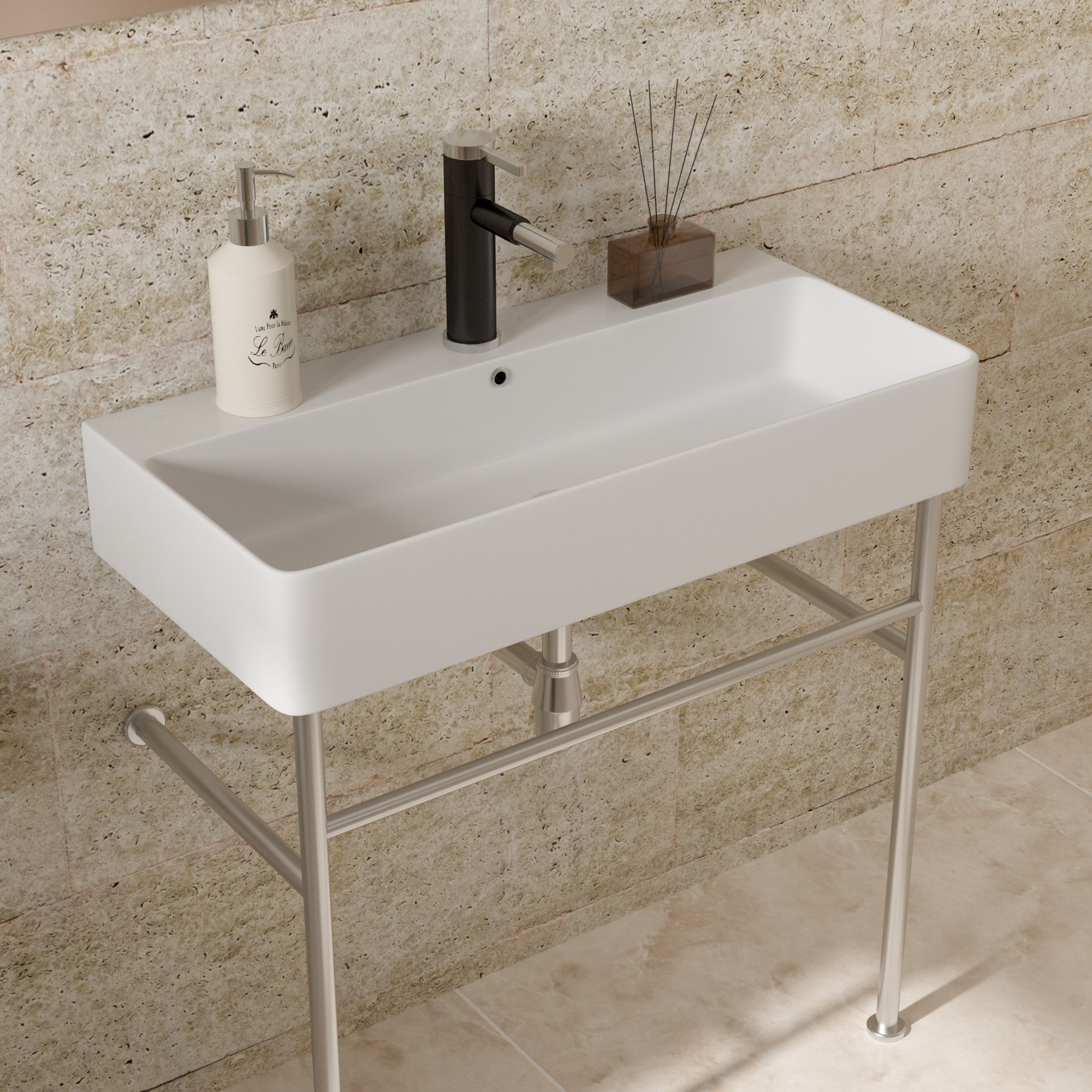 35" White Ceramic Console Bathroom sink with Overflow and Legs