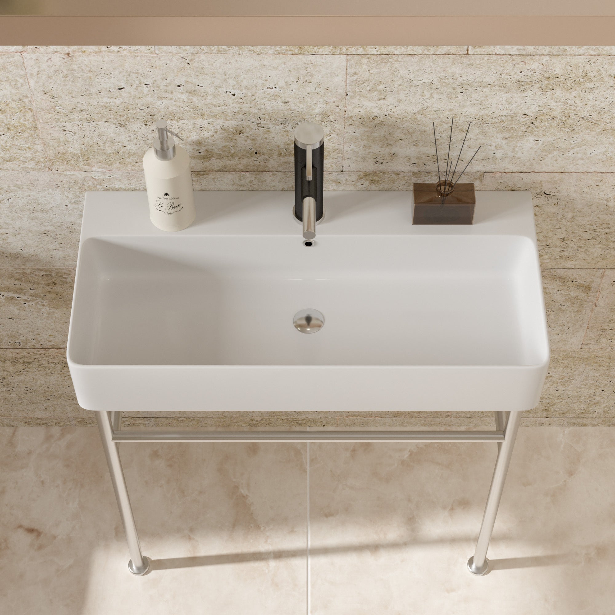 35" White Ceramic Console Bathroom sink with Overflow and Legs