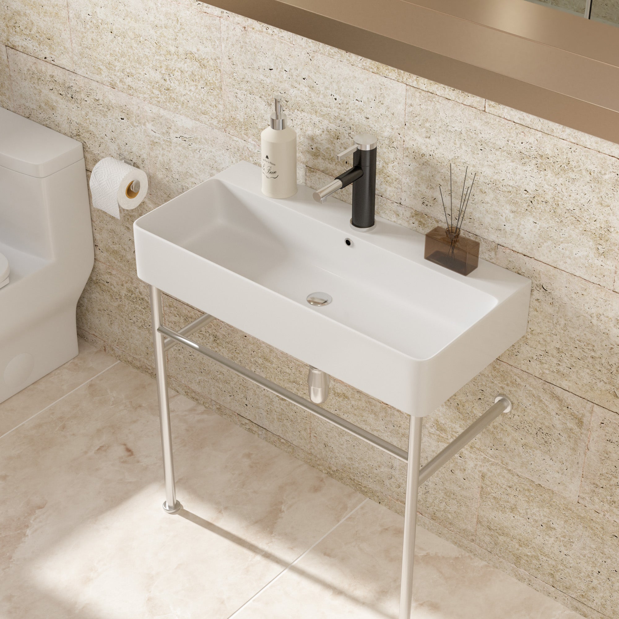 35" White Ceramic Console Bathroom sink with Overflow and Legs