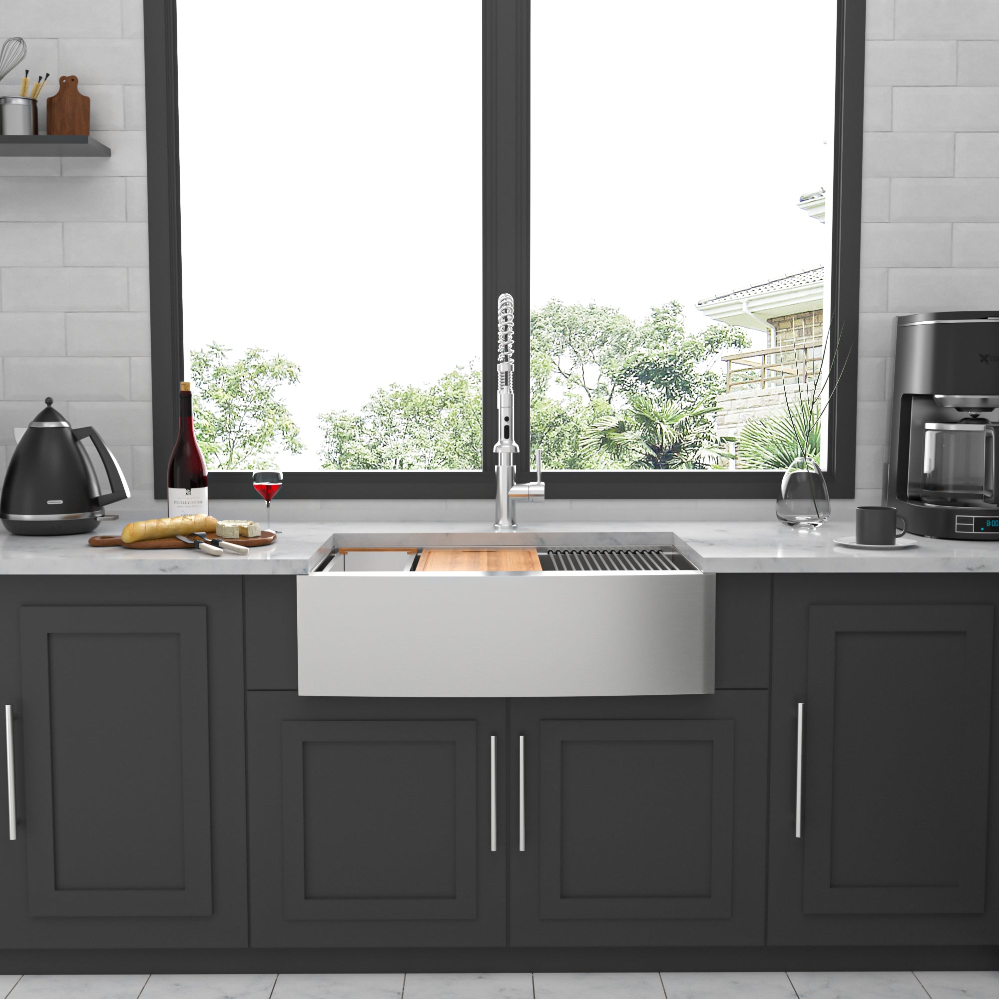 30"/33"/36" Stainless Steel Farmhouse Apron Kitchen Sink with Accessories