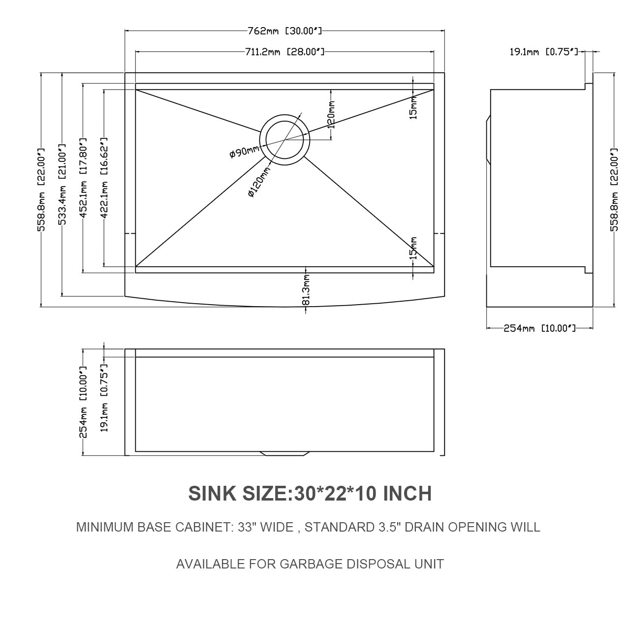 30"/33"/36" Stainless Steel Farmhouse Apron Kitchen Sink with Accessories