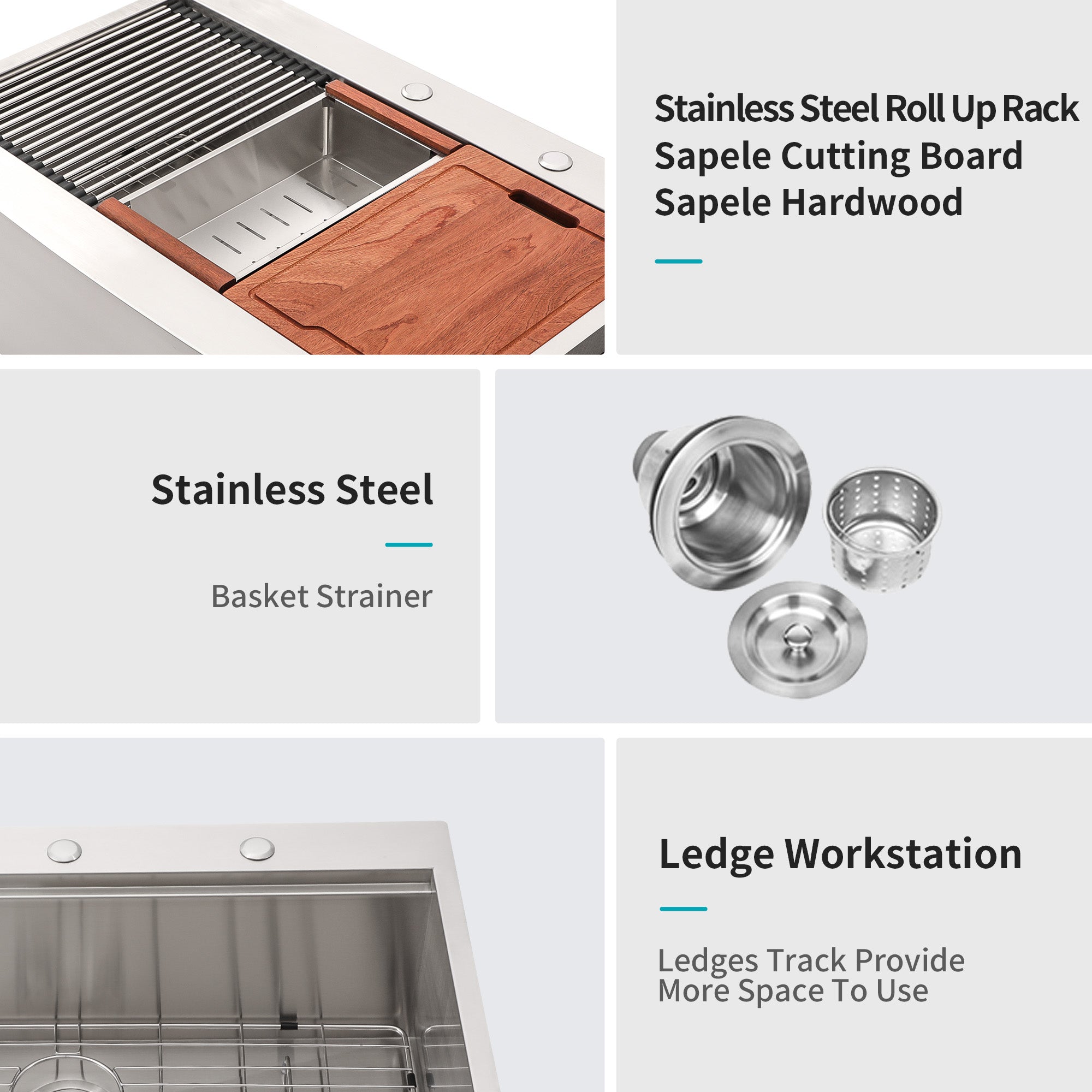 30"/33"/36" Stainless Steel Farmhouse Apron Kitchen Sink with Accessories