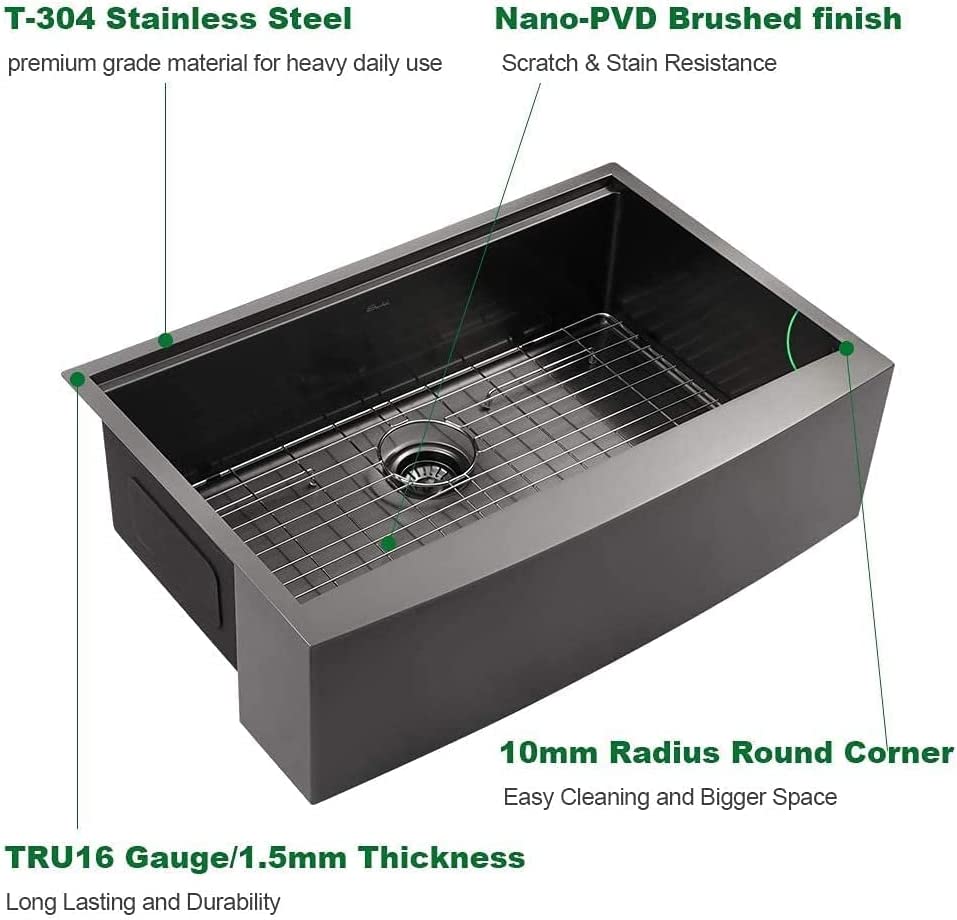 30"/33"/36" Stainless Steel Farmhouse Apron Kitchen Sink with Accessories