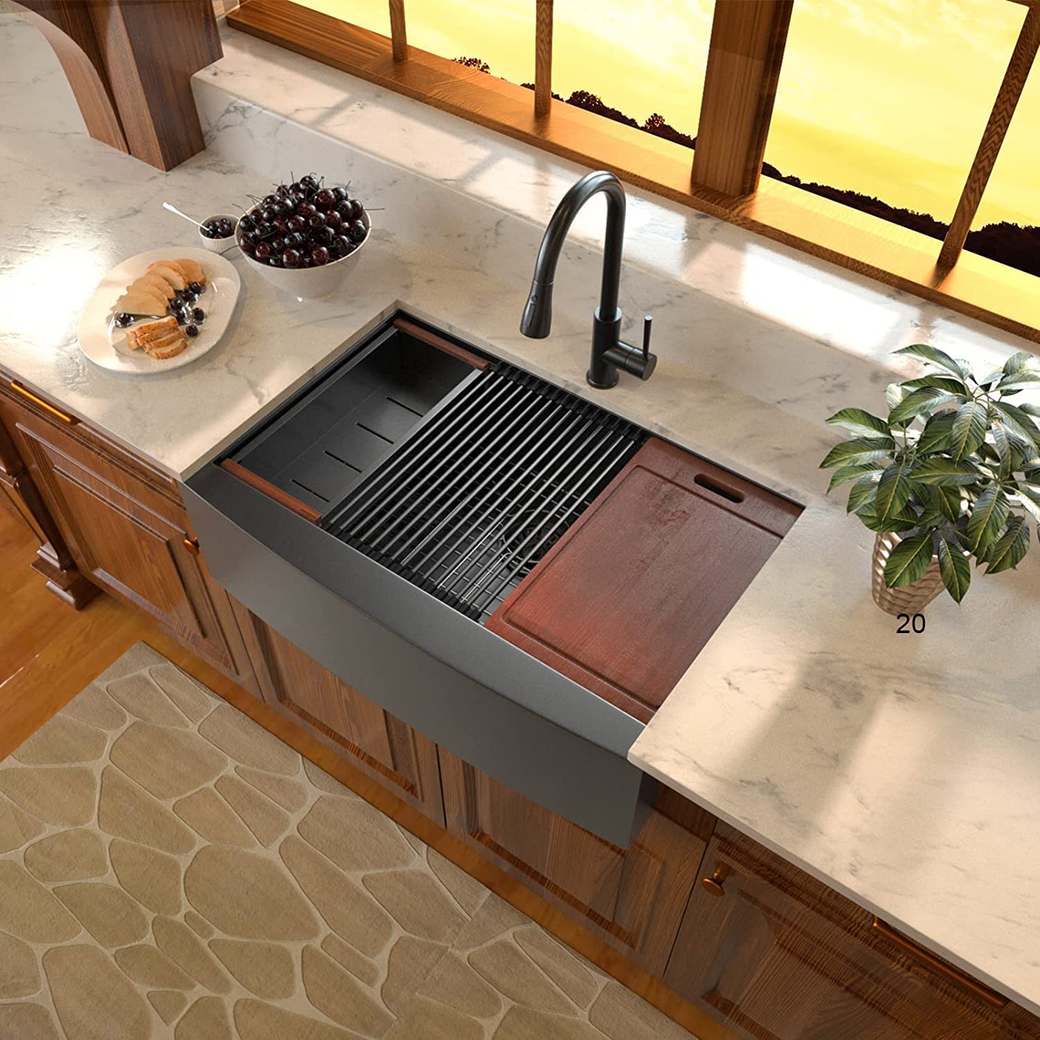 30"/33"/36" Stainless Steel Farmhouse Apron Kitchen Sink with Accessories