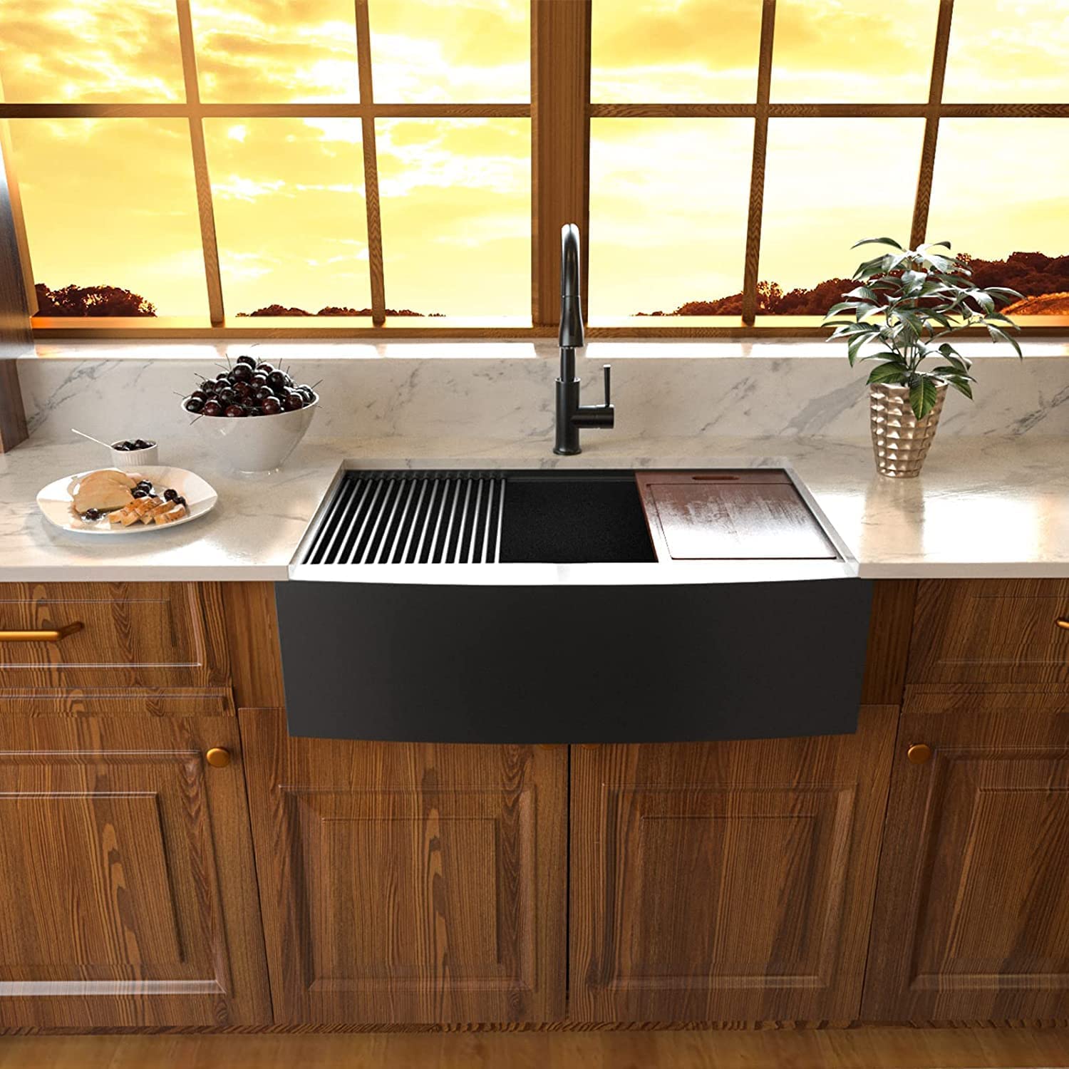 30"/33"/36" Stainless Steel Farmhouse Apron Kitchen Sink with Accessories