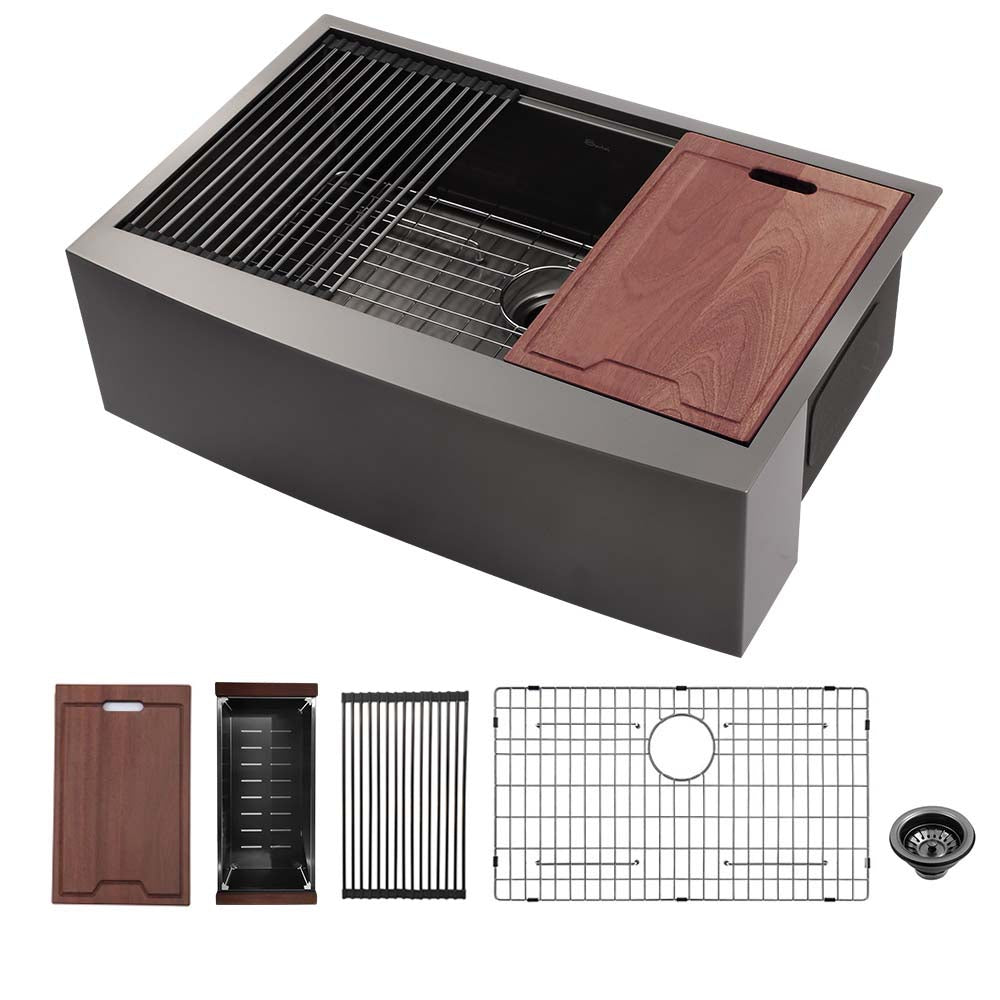 30"/33"/36" Stainless Steel Farmhouse Apron Kitchen Sink with Accessories