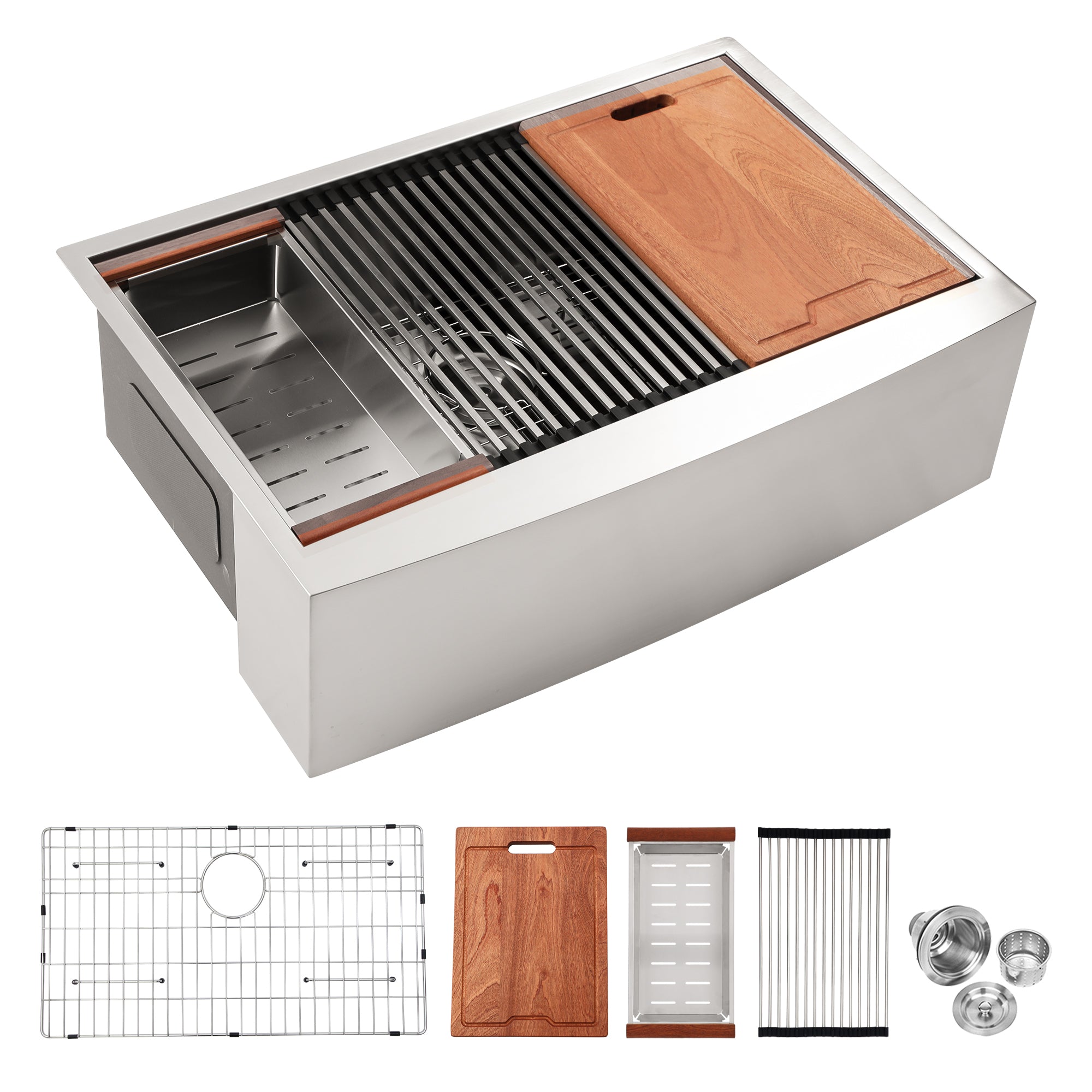 30"/33"/36" Stainless Steel Farmhouse Apron Kitchen Sink with Accessories