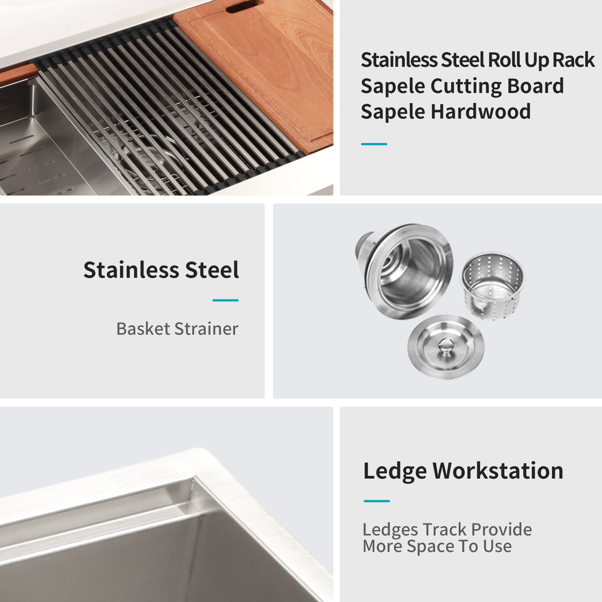 30"/33"/36" Stainless Steel Farmhouse Apron Kitchen Sink with Accessories