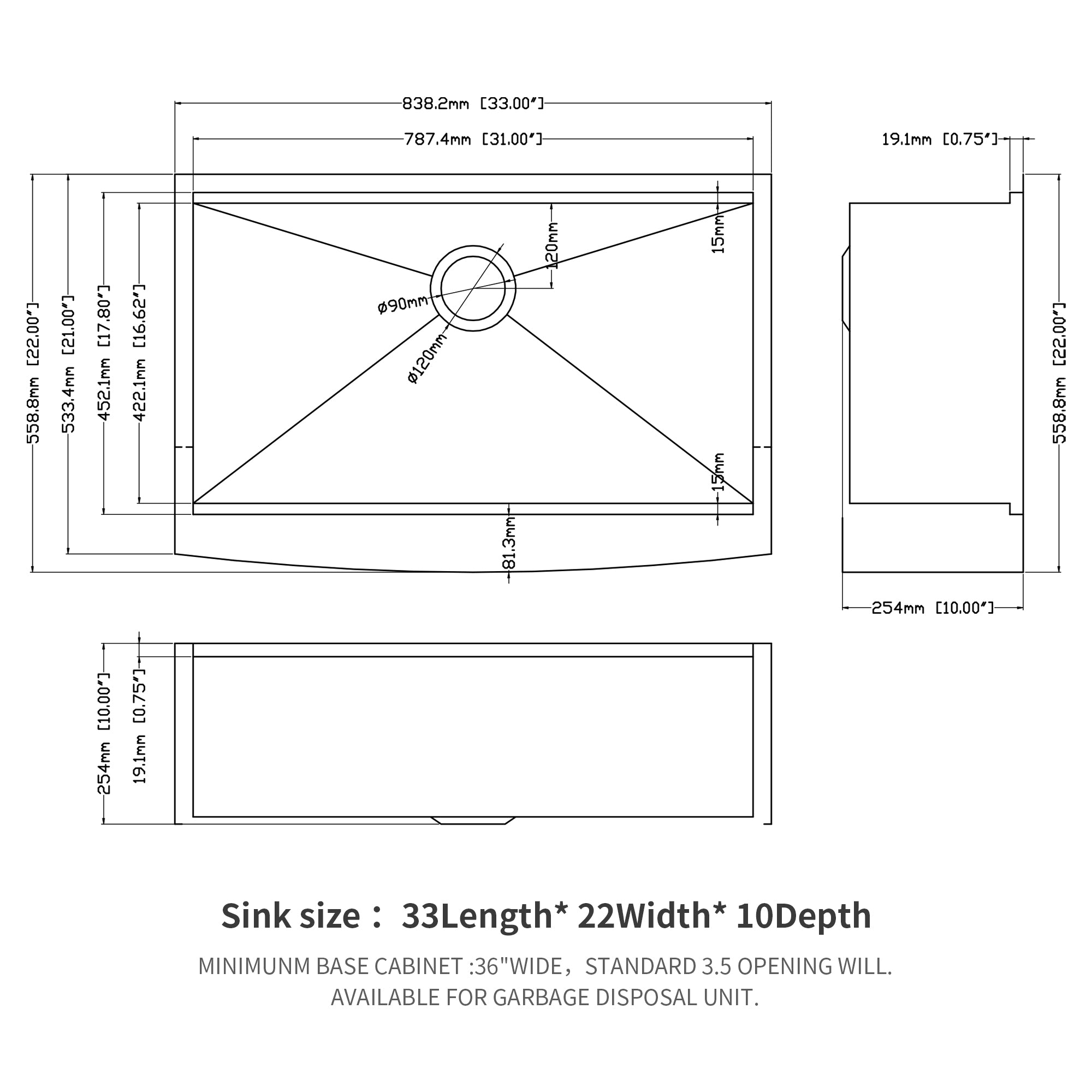 30"/33"/36" Stainless Steel Farmhouse Apron Kitchen Sink with Accessories
