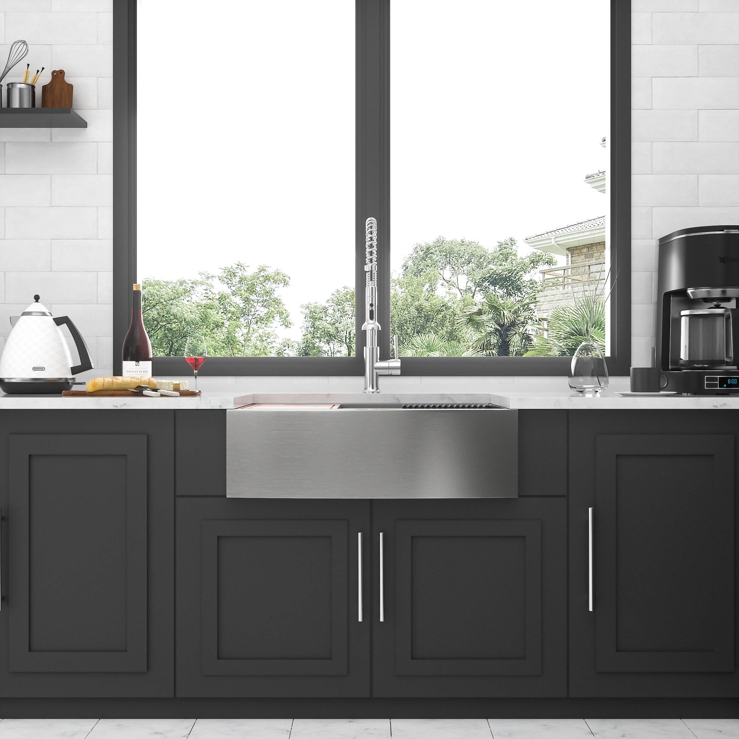 30"/33"/36" Stainless Steel Farmhouse Apron Kitchen Sink with Accessories