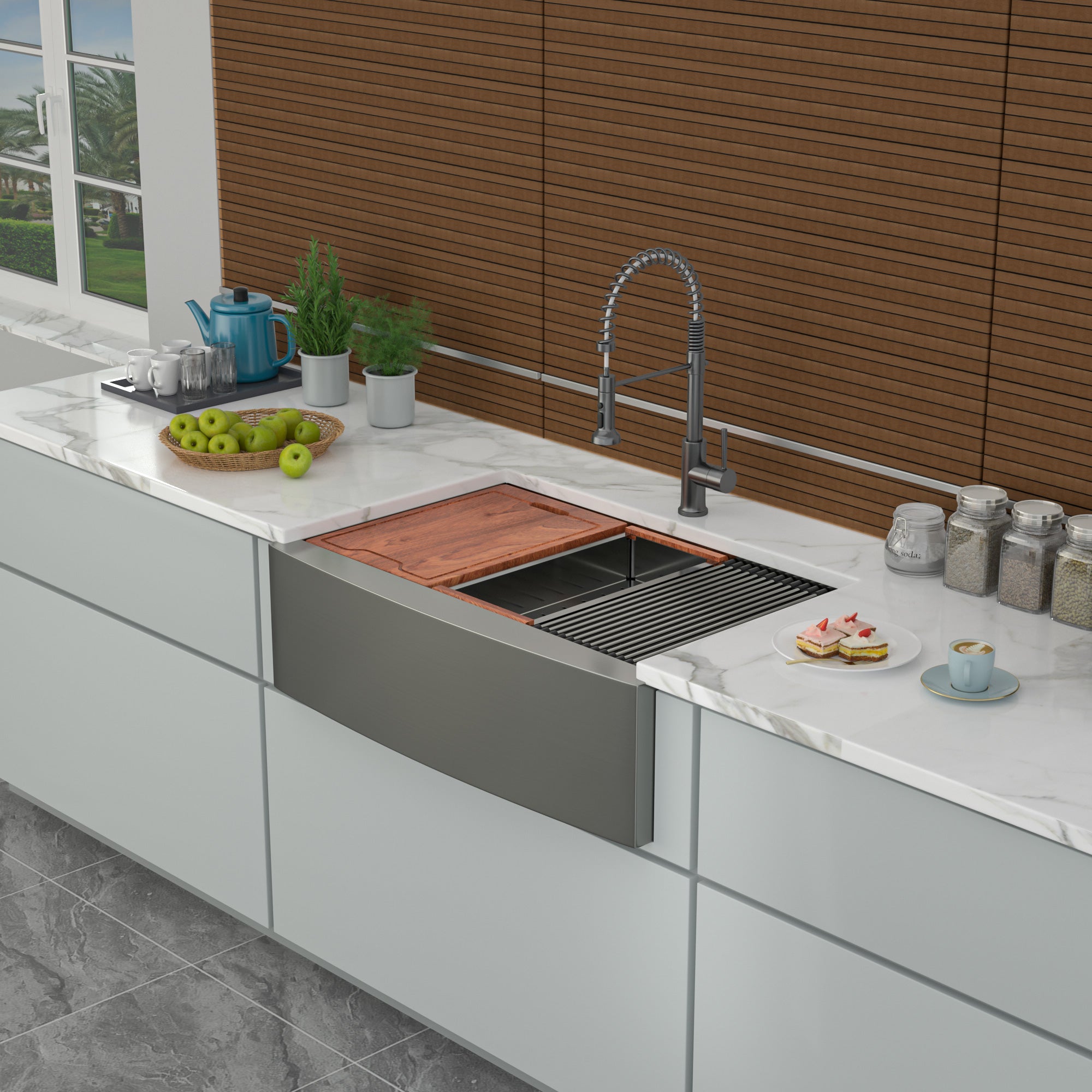 30"/33"/36" Stainless Steel Farmhouse Apron Kitchen Sink with Accessories