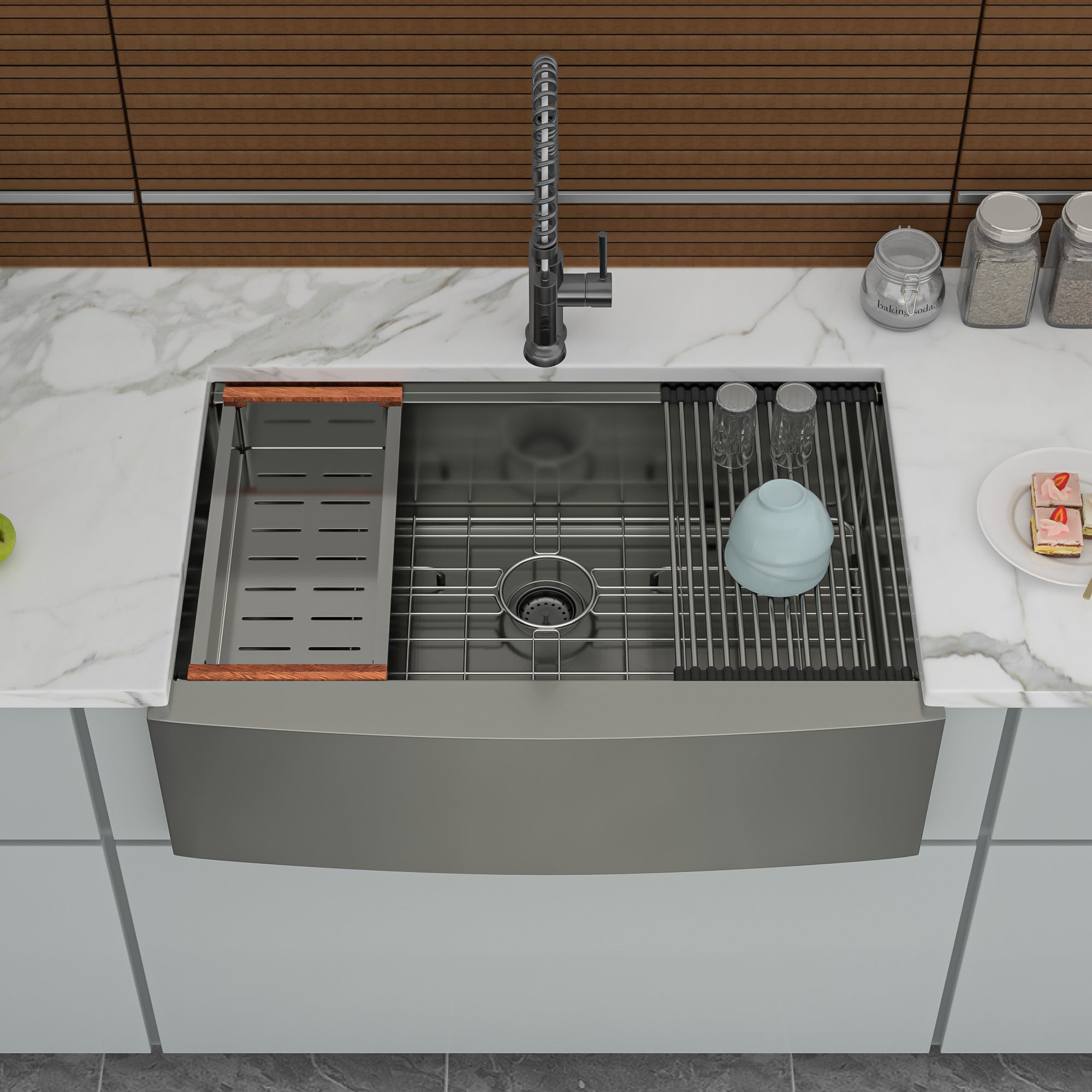 30"/33"/36" Stainless Steel Farmhouse Apron Kitchen Sink with Accessories