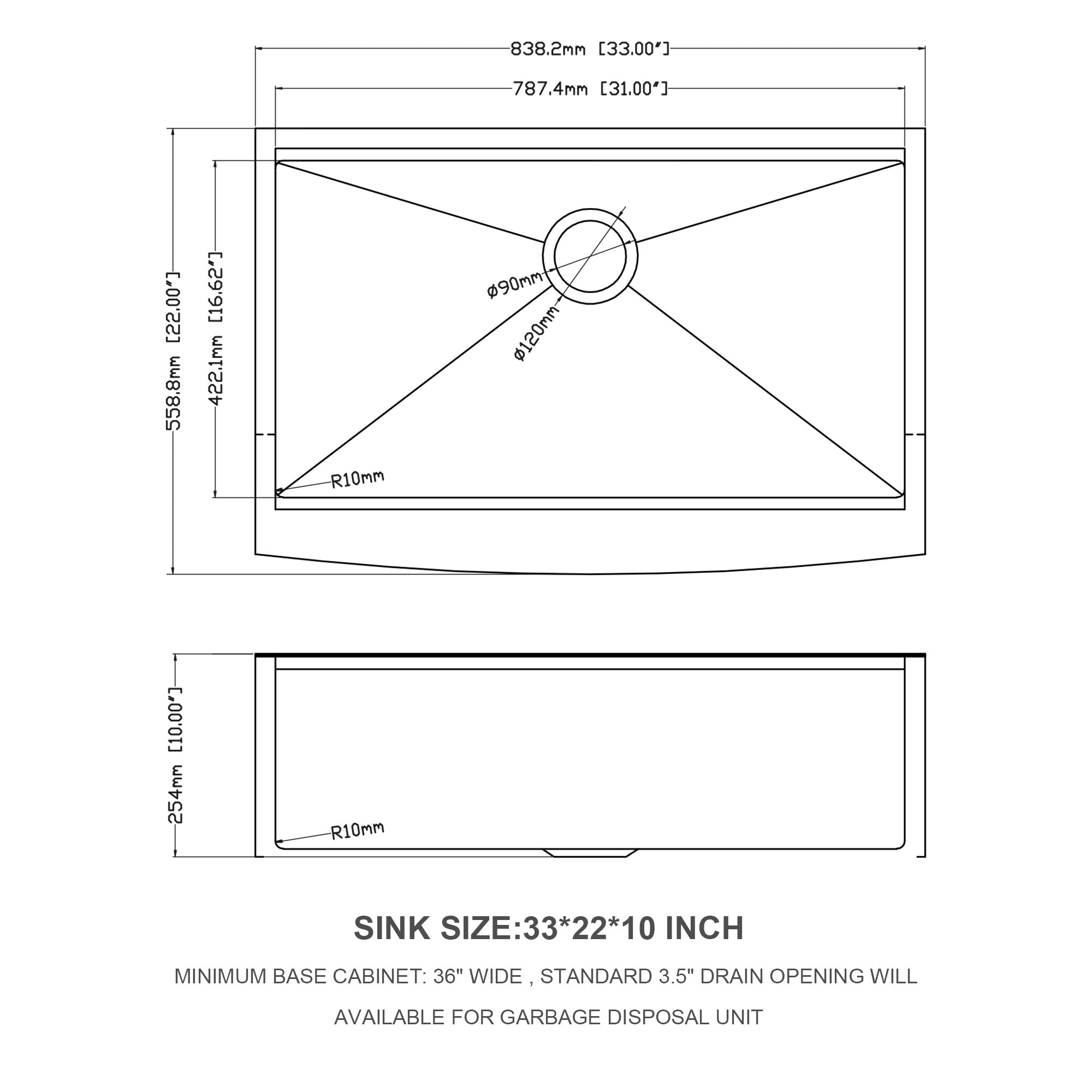 30"/33"/36" Stainless Steel Farmhouse Apron Kitchen Sink with Accessories
