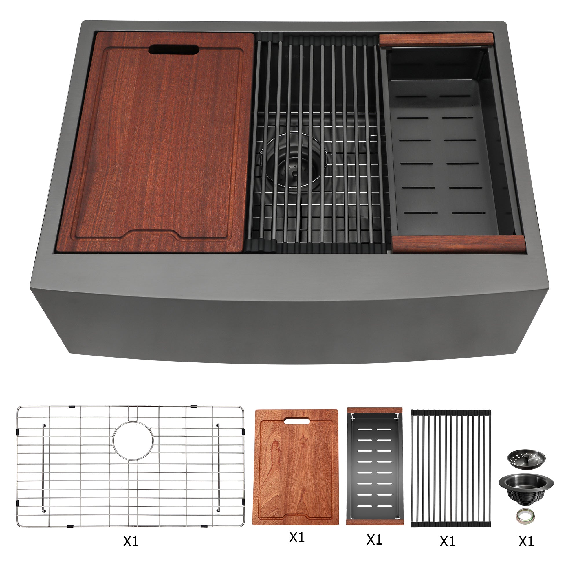 30"/33"/36" Stainless Steel Farmhouse Apron Kitchen Sink with Accessories