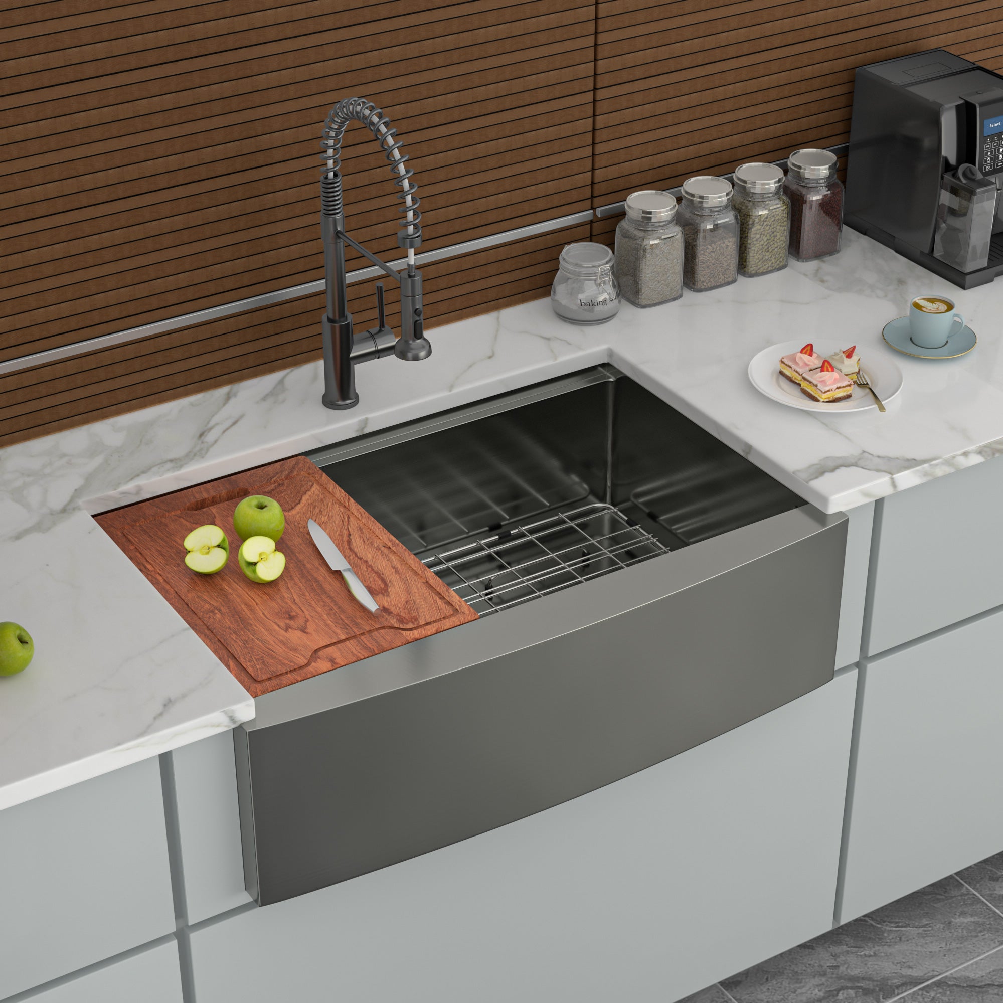 30"/33"/36" Stainless Steel Farmhouse Apron Kitchen Sink with Accessories
